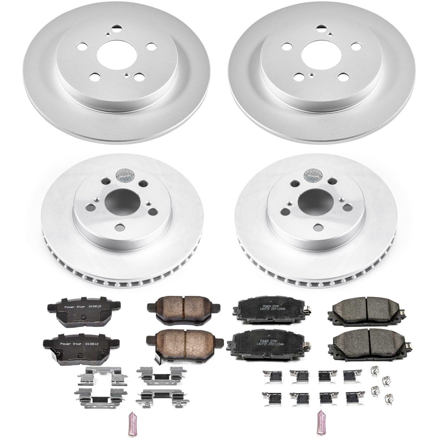 Power Stop Coated Brake Rotor and Ceramic Brake Pads CRK7924- Front & Rear For Toyota Prius AWD-e 2019-2022, Toyota Prius Prime 2017-2019 [Model Specific]