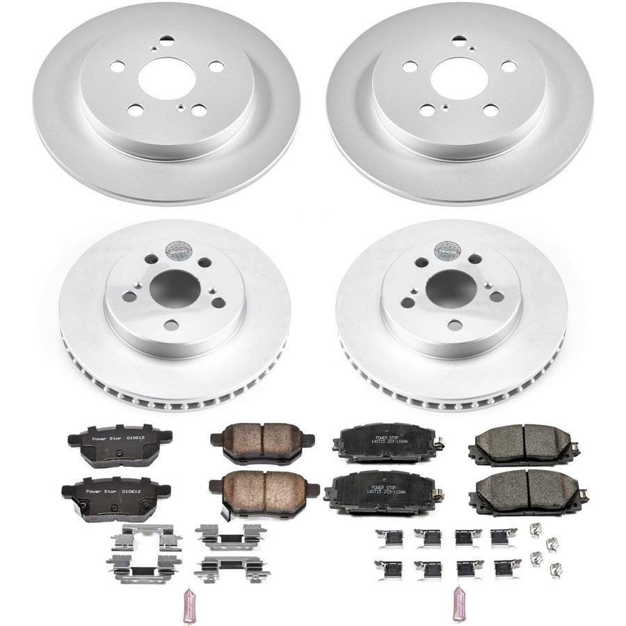 Power Stop Coated Brake Rotor and Ceramic Brake Pads CRK7924- Front & Rear For Toyota Prius AWD-e 2019-2022, Toyota Prius Prime 2017-2019 [Model Specific]