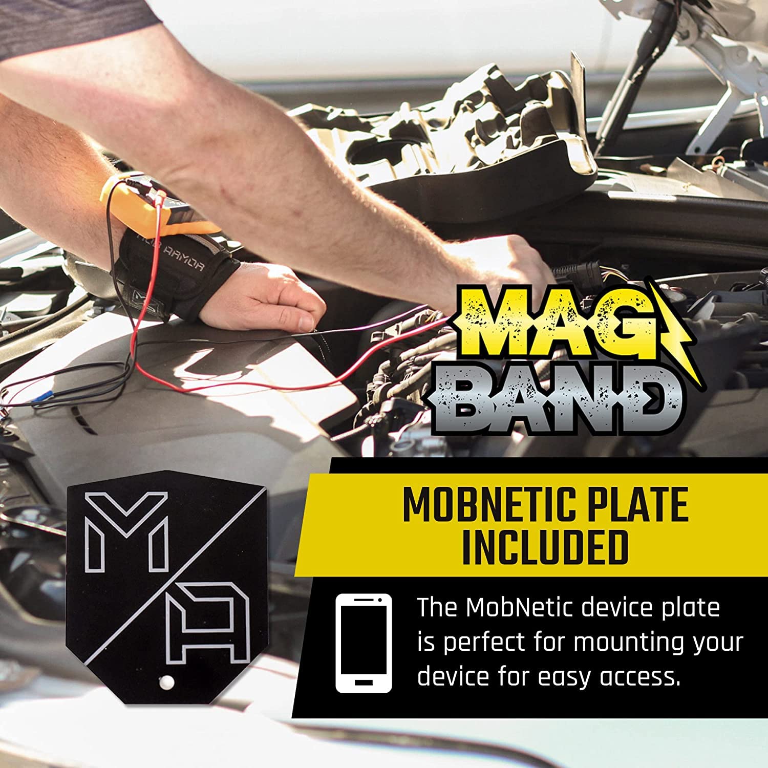 Mag Band Mob Armor Magnetic Wrist Tool Holder - Magnetic Wristband for Holding Screws, Nails, Fasteners, and More, Magnetic Wristband for Mechanic, Handyman, Electrician, Tech Geek, 13" x 3.25"