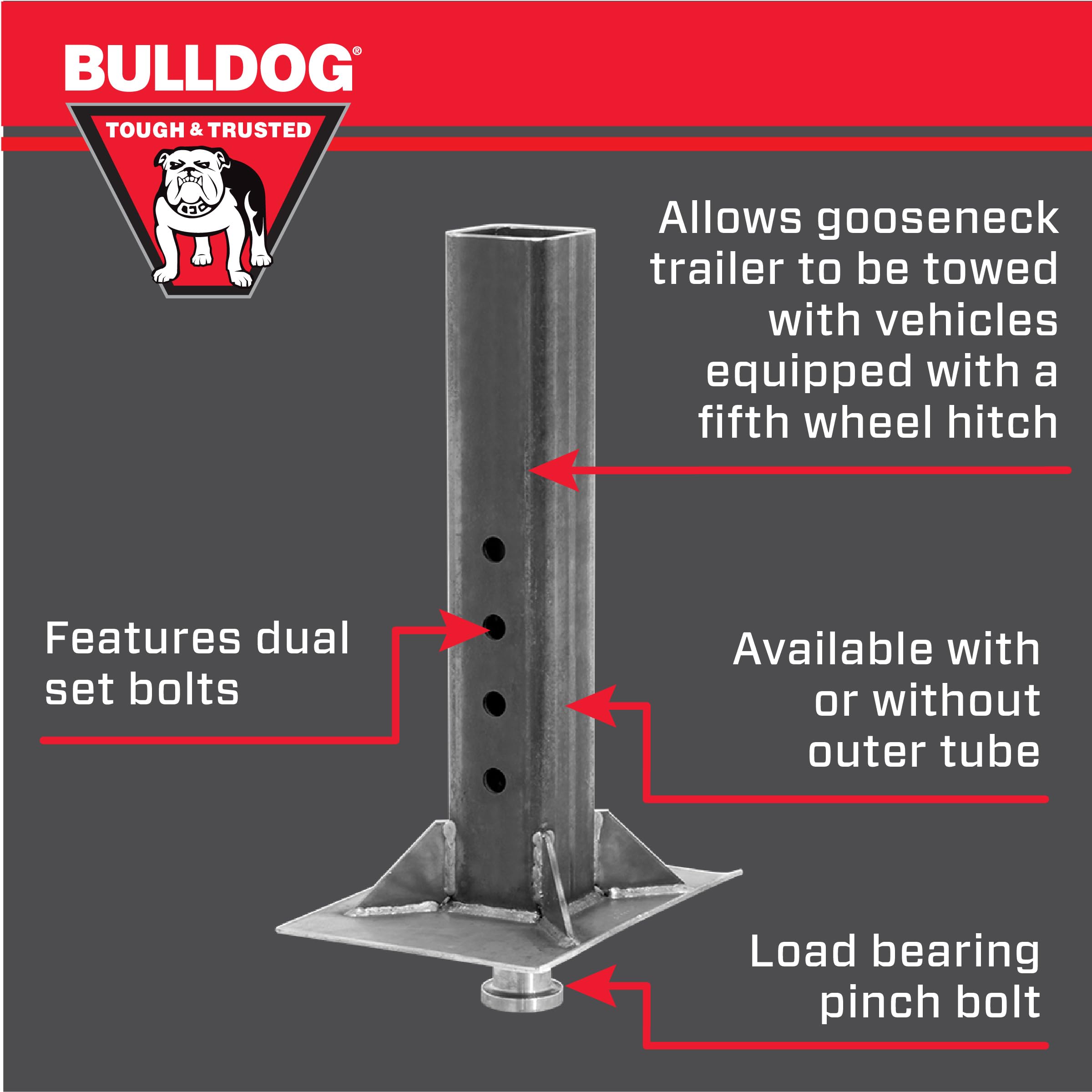 Gooseneck Coupler Bulldog Cases 0289650300, 2-5/16 in. Diameter, 30,000 lbs. Capacity, Square, Silver