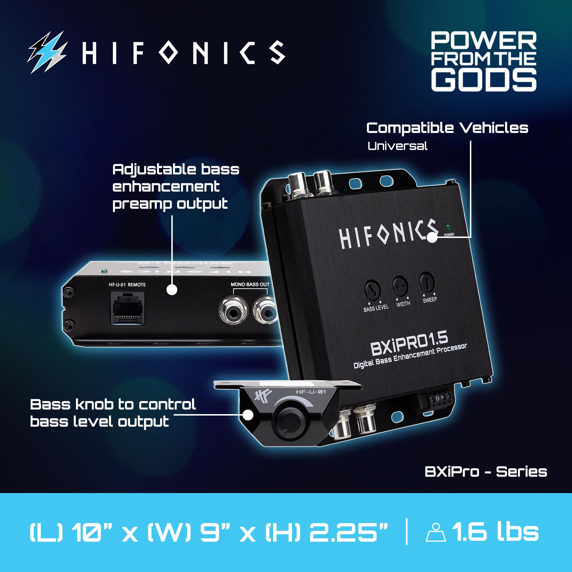 Hifonics Bass Enhancer BXIPRO1.5, Digital Processor with Dash Mount Remote Control, Integration with Any Vehicle for Upgraded Subwoofer System, Black