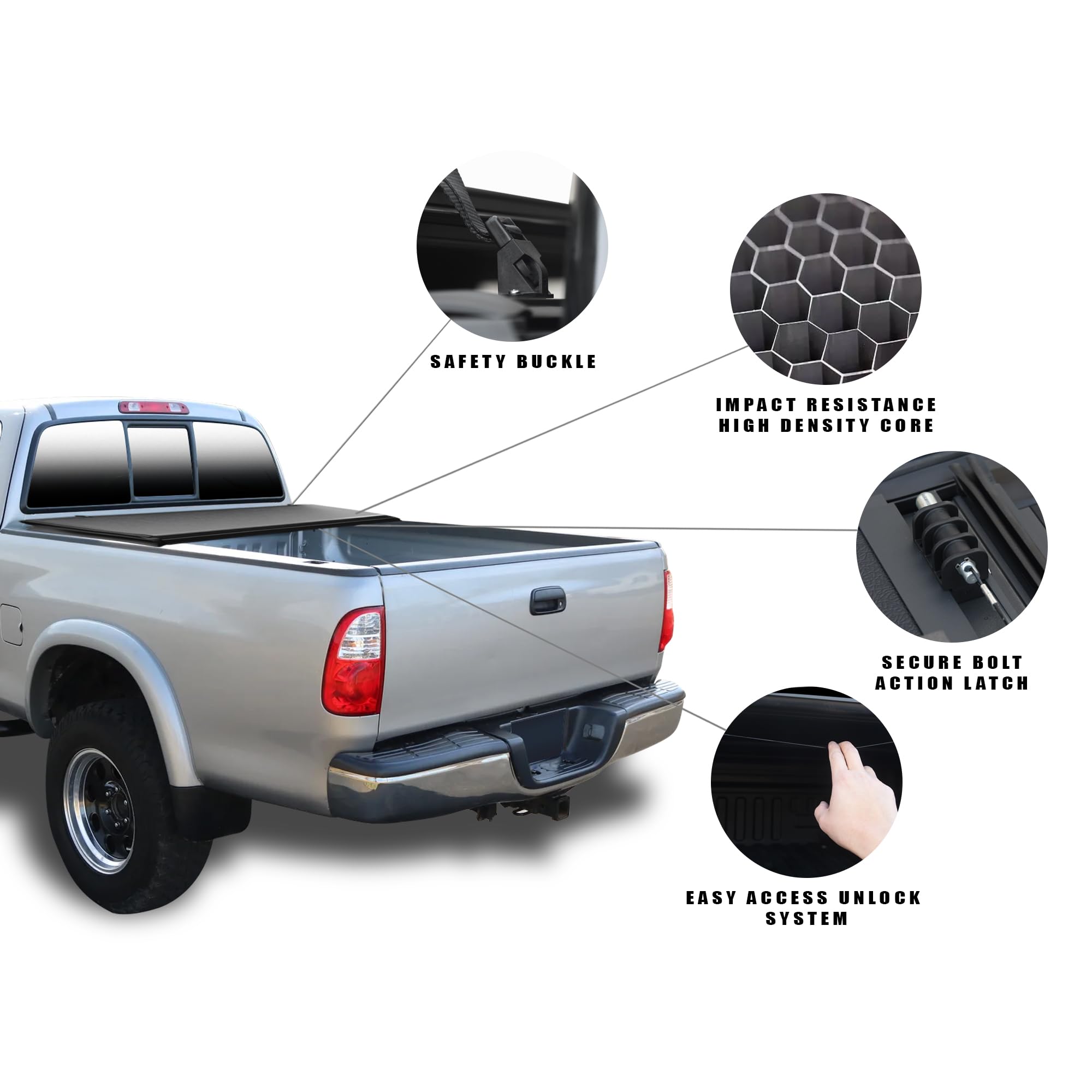 Toyota Tundra Low Profile Hard Tri-Fold Bed Cover for 2004 2005 2006 Toyota Tundra 6.2 Ft (74.4") | CoveRex TFX Series | 8705353