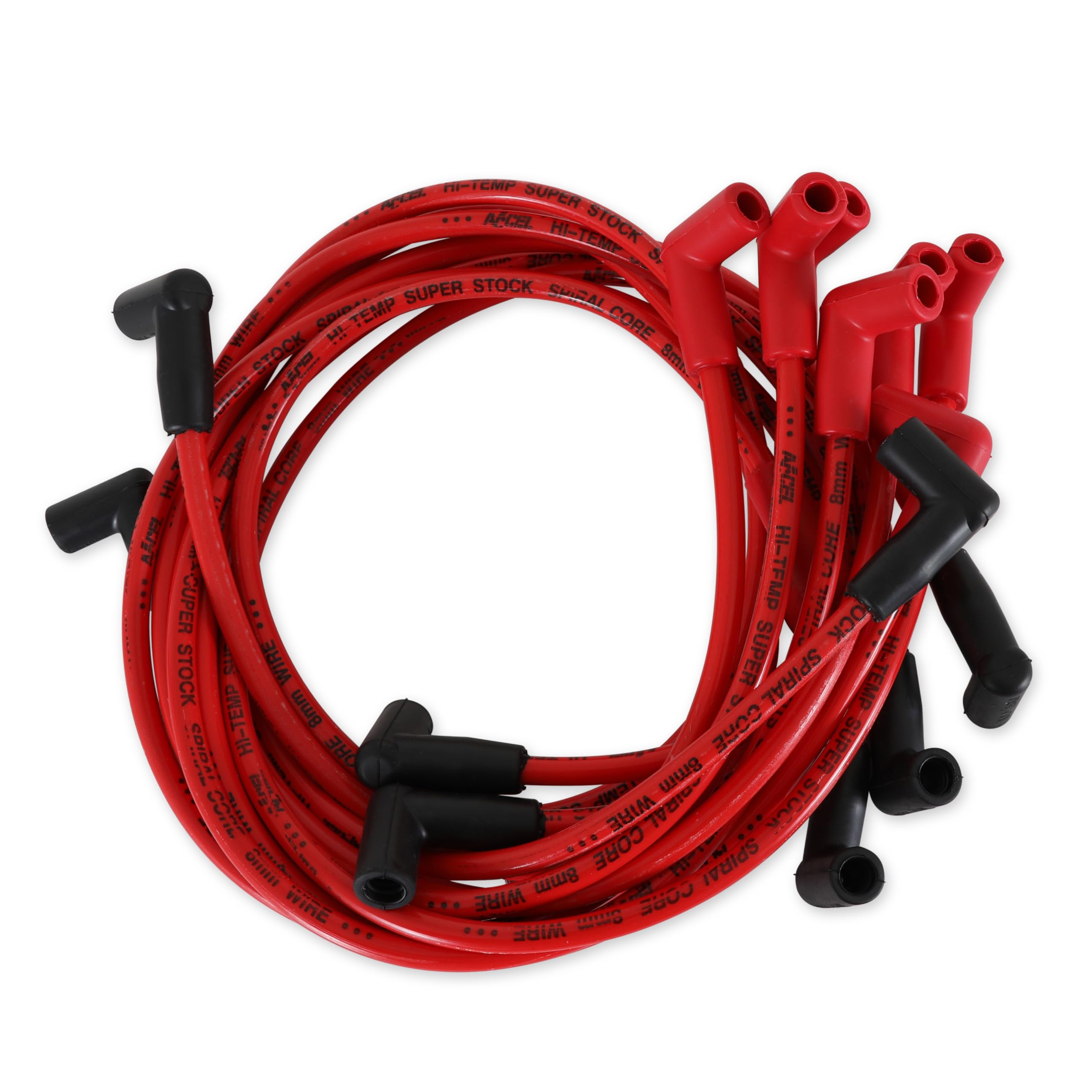 Super Stock ACCEL 5148R Spark Plug Wire Set - Spiral 8mm - Red