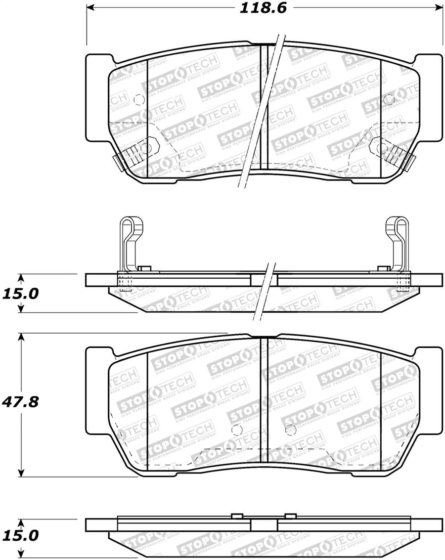 Rear StopTech 308.09541 Brake Pads with Shims and Hardware Street