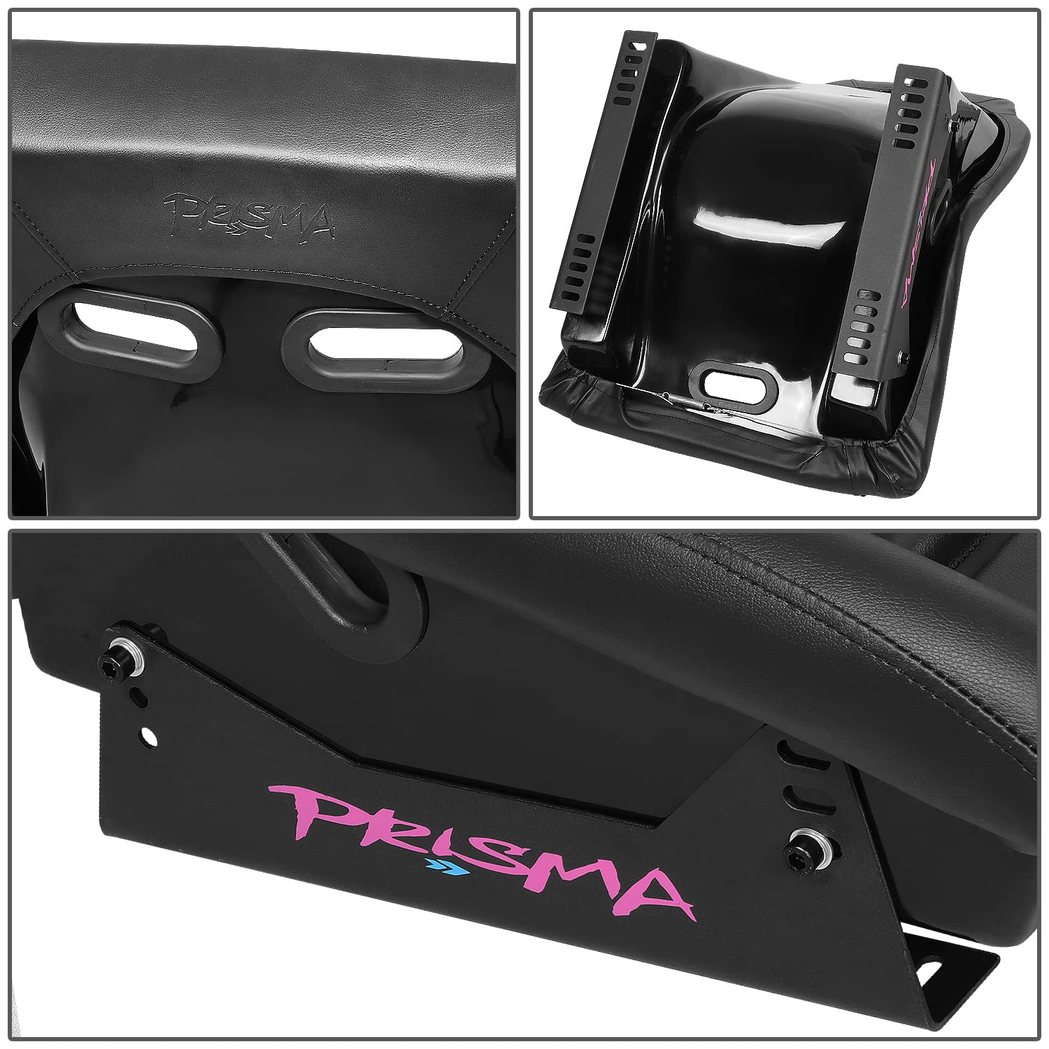 NRG Innovations Fiber Glass NRG-PRI-100BK-MIDNIGHT Fixed Back Bucket Racing Seat w/Side Mount Bracket, Black