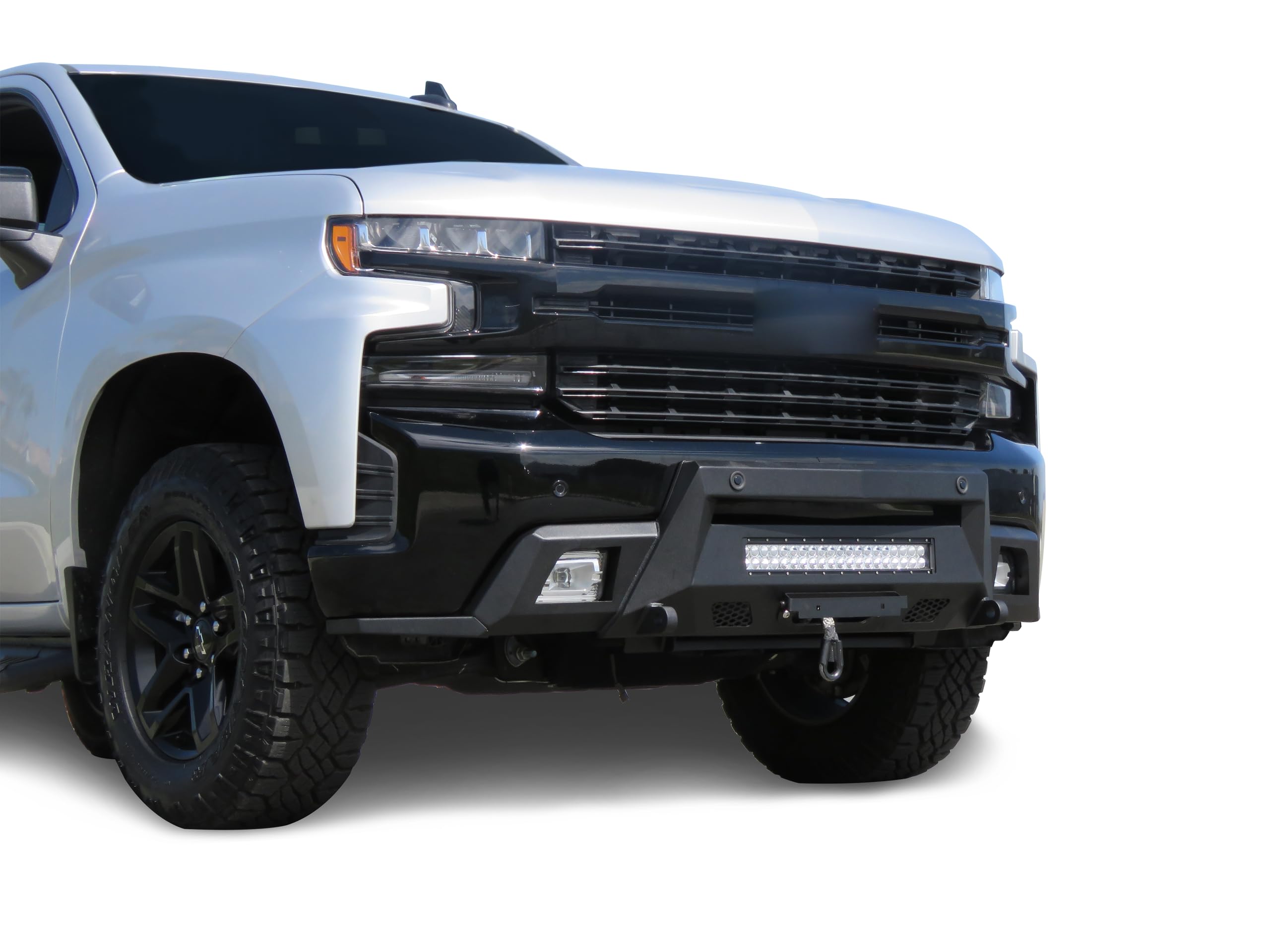 Heavy Duty Black Horse Armour III Front Winch Bumper Kit & Winch Textured Black Compatible with 2019-2021 Chevrolet Silverado 1500|2022-2022 Chevrolet Silverado 1500 LTD-AR3HD05-W12