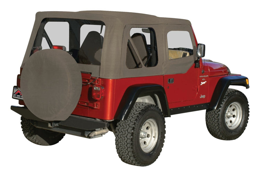 RT Off-Road Soft Top With Door Skins OEM Style KHAKI DIAMOND Clear Windows RT10336 For 1997-06 Jeep Wrangler With Half Doors