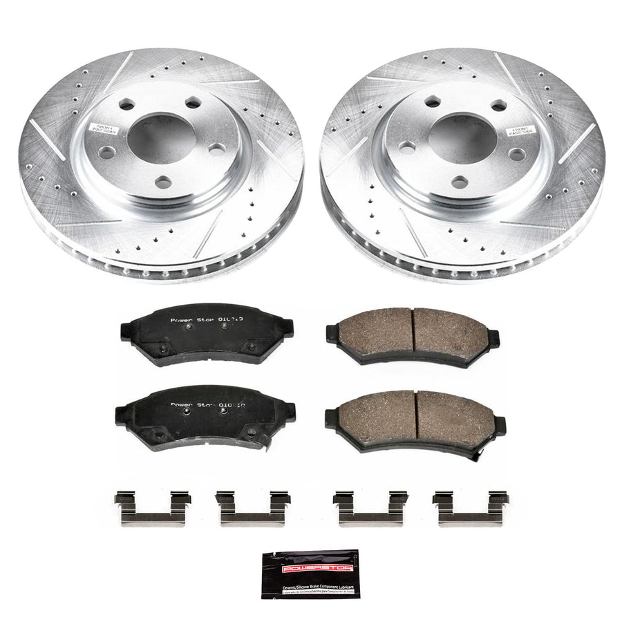 Power Stop K1588 Z23 Carbon Fiber Brake Pads with Drilled & Slotted Brake Rotors Kit For Allure, LaCrosse, Terr, Uplan, Pontiac Grand Prix, Pontiac Mont, R [Model Specific]