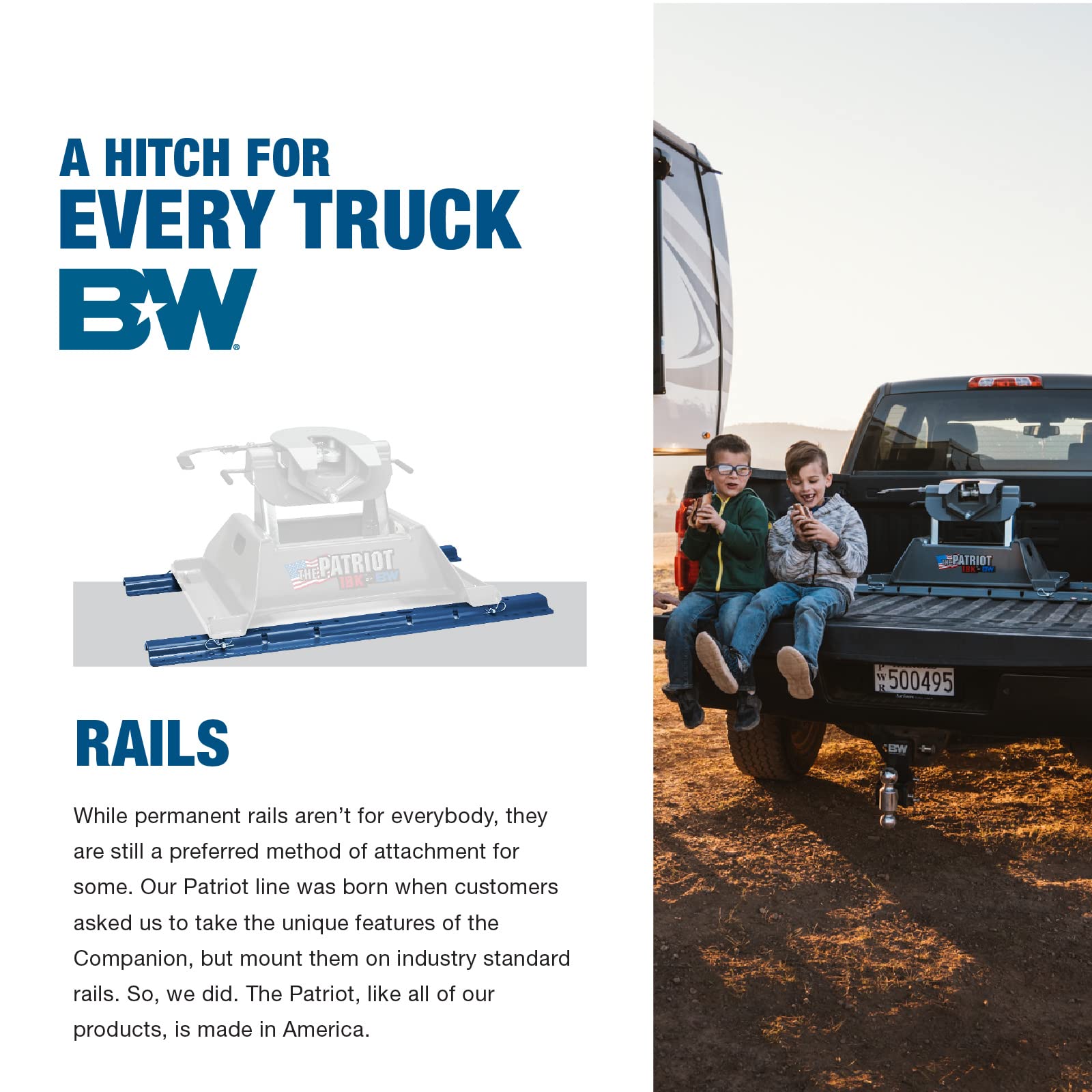 Patriot 18K B&W Trailer Hitches Rail Mounted Slider Fifth Wheel Hitch - RVK3270