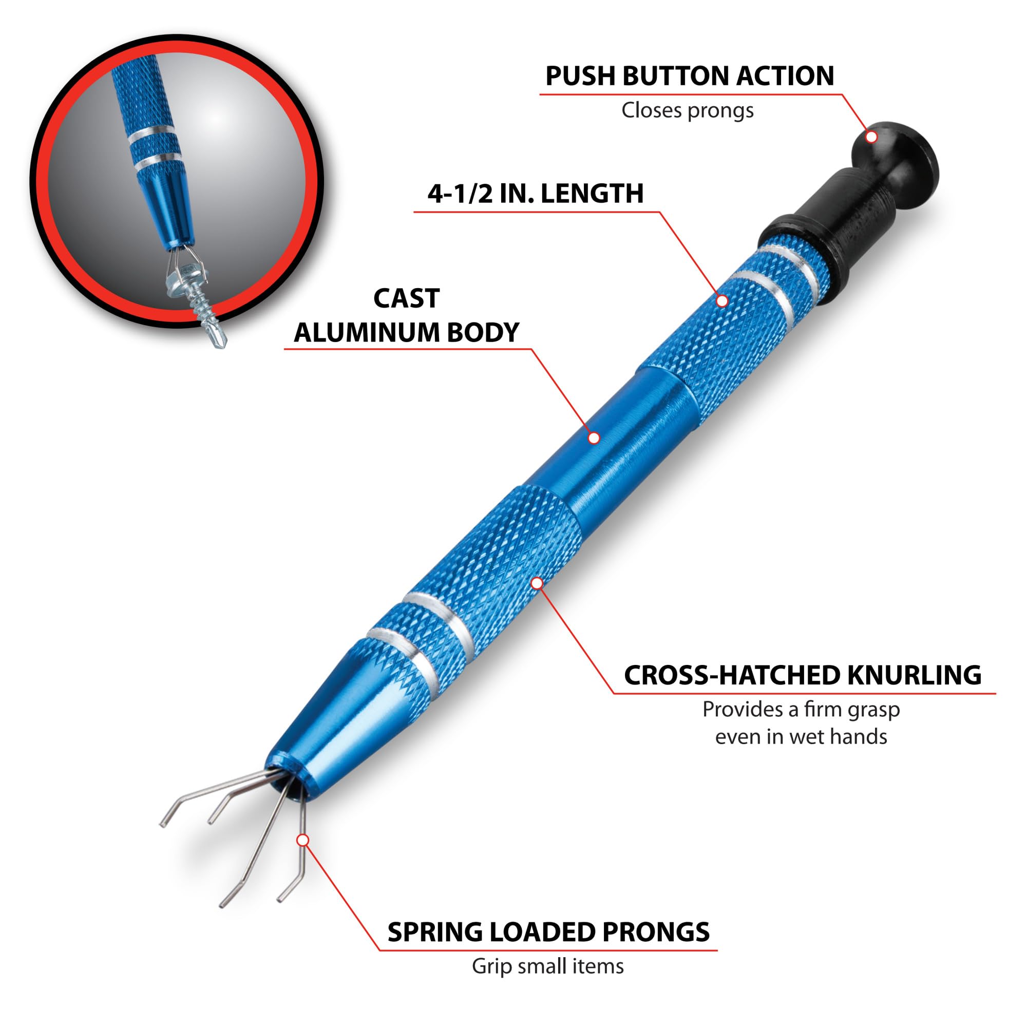 4-5/8-Inch Performance Tool W83190 Claw Pick-up Tool for Retrieving Small Items from Tight Spaces and Flat Surfaces with Precision Holding