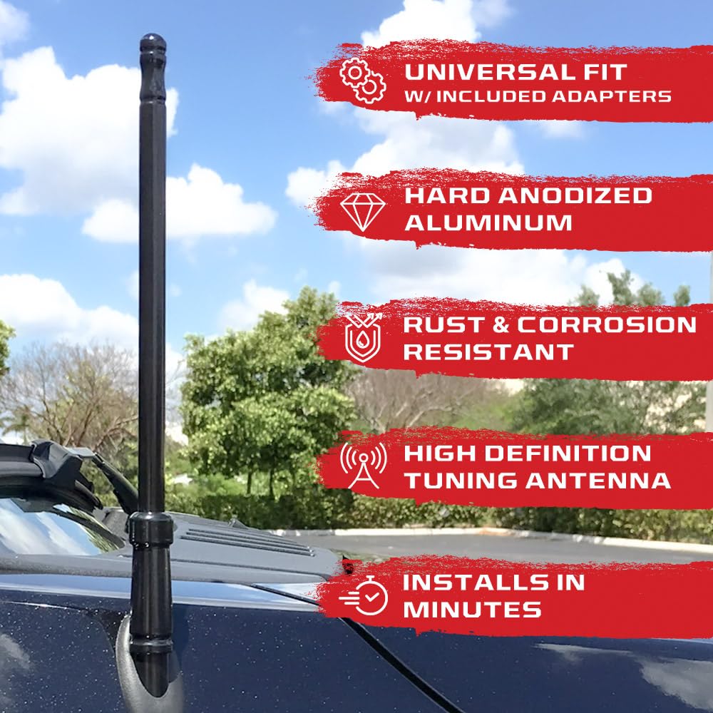 8" RECON Aluminum Antenna Mast Style (Fits OEM Factory Threaded Antenna) Truck Antenna - Multiple Color Options (Black, Chrome, Red, White, Blue) (Black)