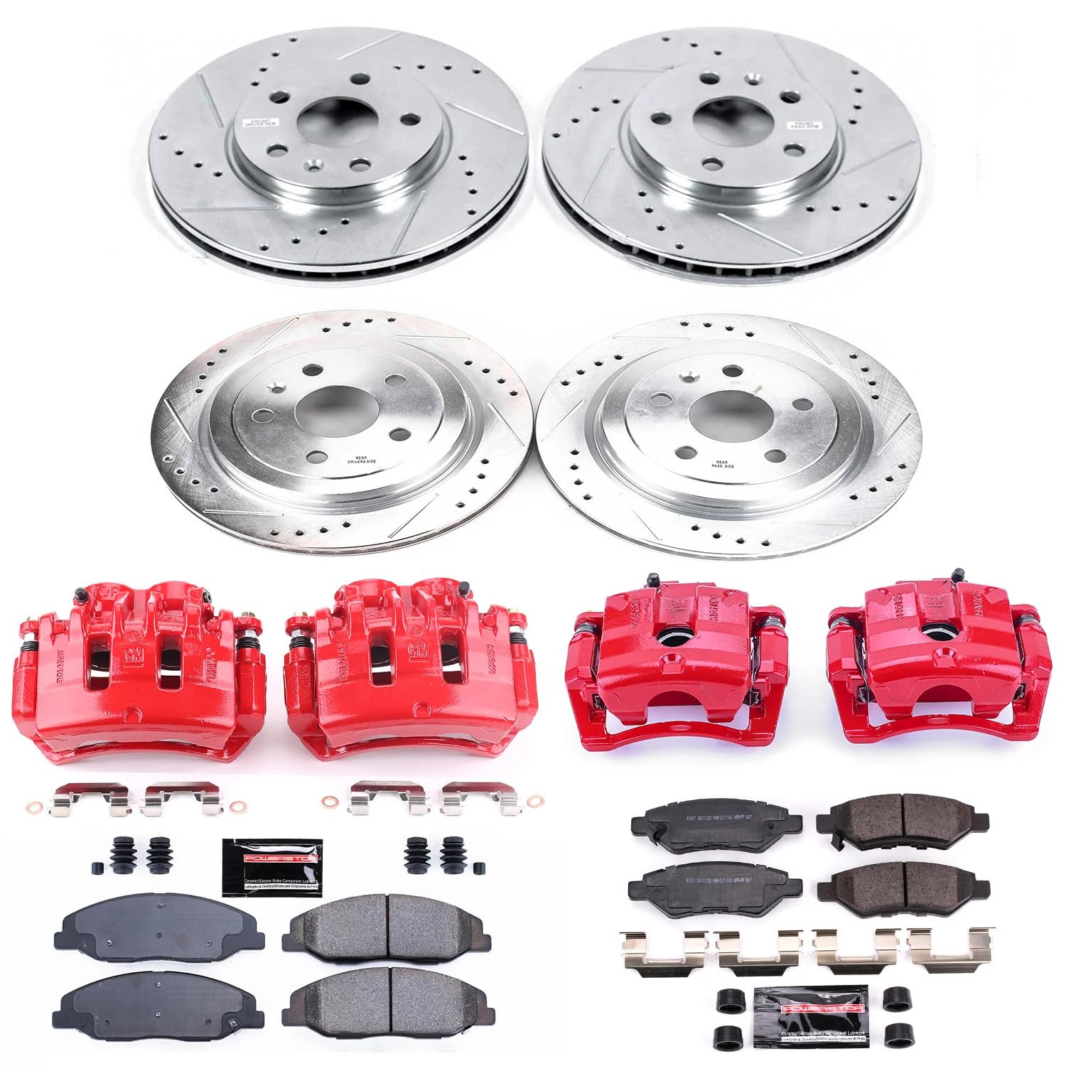 Power Stop Z23 KC4134A Evolution Sport Front & Rear Brake Caliper Kit- Brake Rotors, Brake Pads and Brake Calipers For Cadillac CTS 2008-2009 [Model Specific]