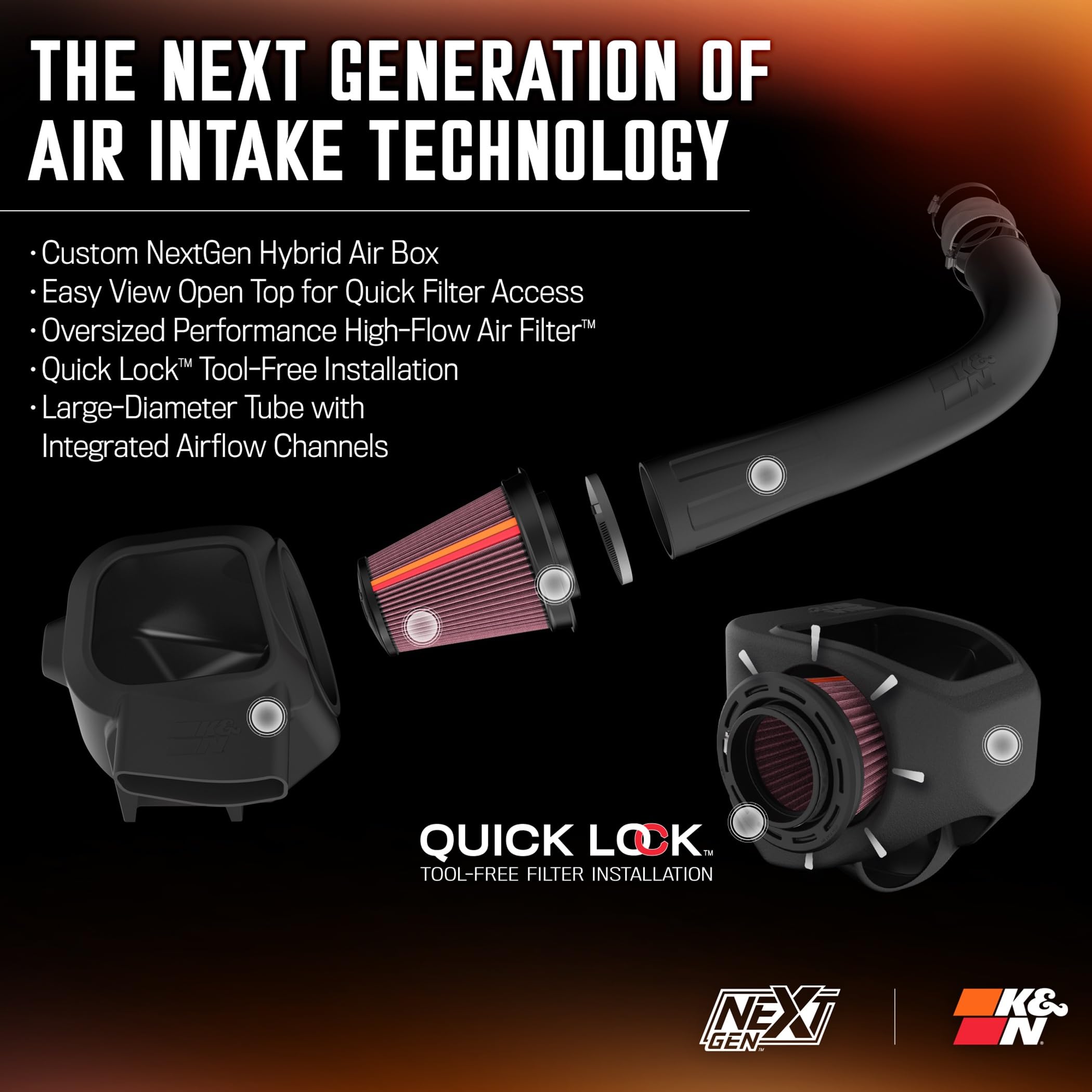 NextGen K&N Cold Air Intake System: High-Flow Cotton Filter: Compatible with 2020-2022 Ford: F250, F350, 50-2593