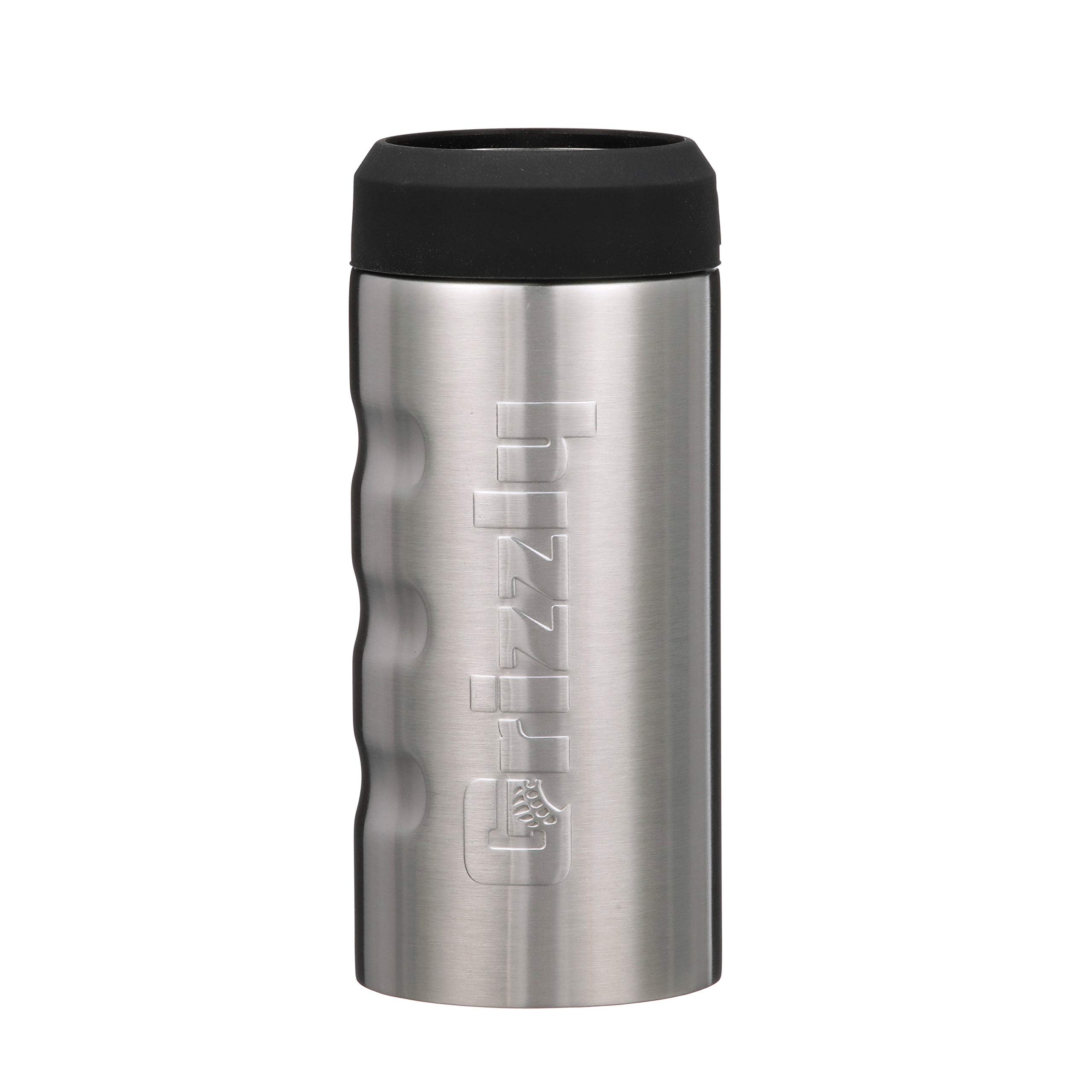 Slim Can Grizzly Grip | 12 oz Stainless Steel Vacuum Insulated Can Cooler | For 12 oz Slim Energy and Seltzer Cans Reusable Durable | Brushed Stainless