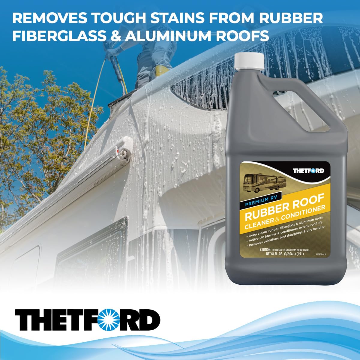 Thetford Premium RV Rubber Roof Cleaner - Non-Toxic, Non-Abrasive roof detergent 64 oz 96016