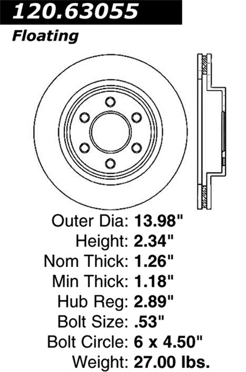 Sport StopTech Cross Drilled Brake Rotor; Front Right 128.63055R