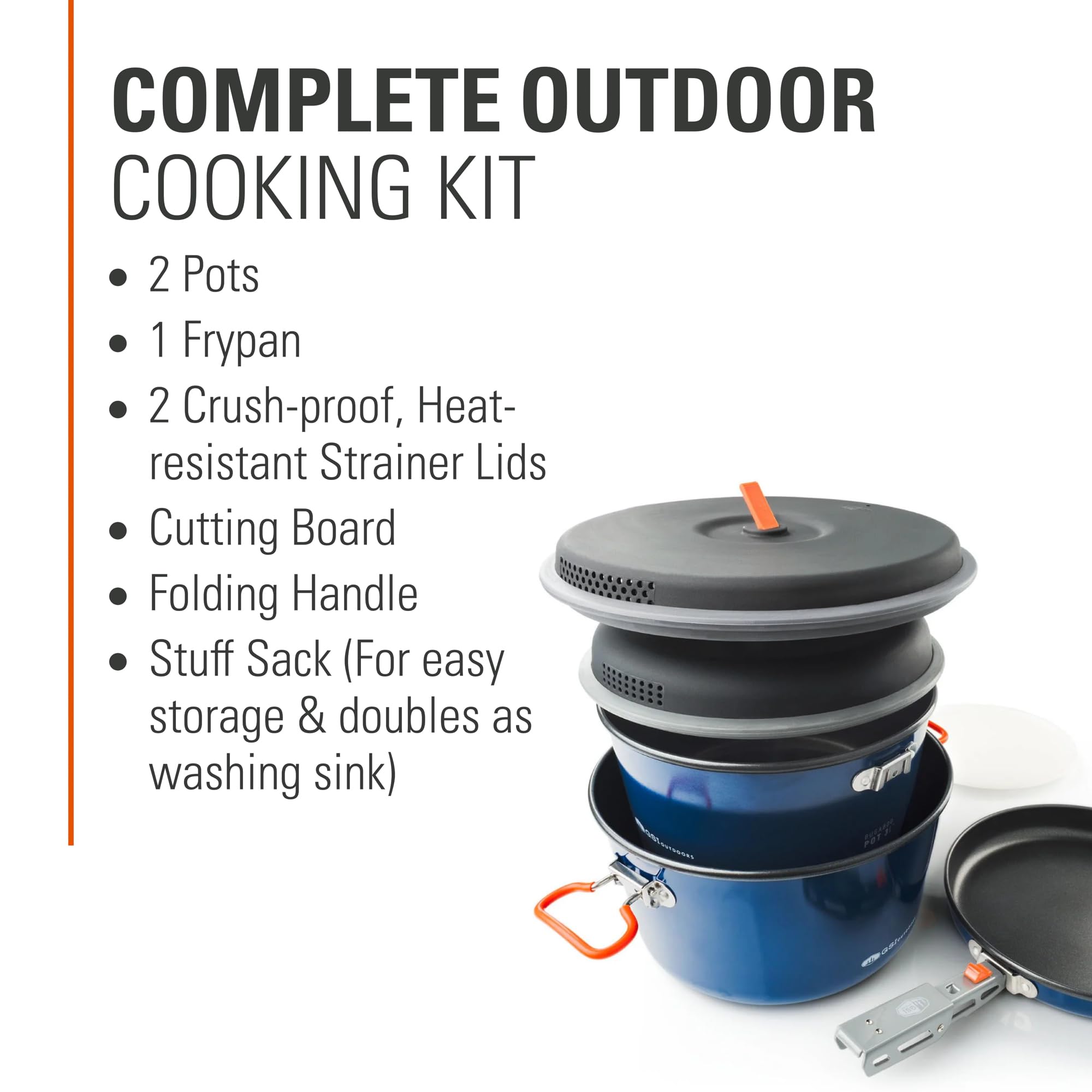 GSI Outdoors Base Camper Bugaboo Large, High-Efficiency Cookset – Ceramic Non-Stick Coated, Includes 5L & 3L Pots, 9" Fry Pan, Accessories