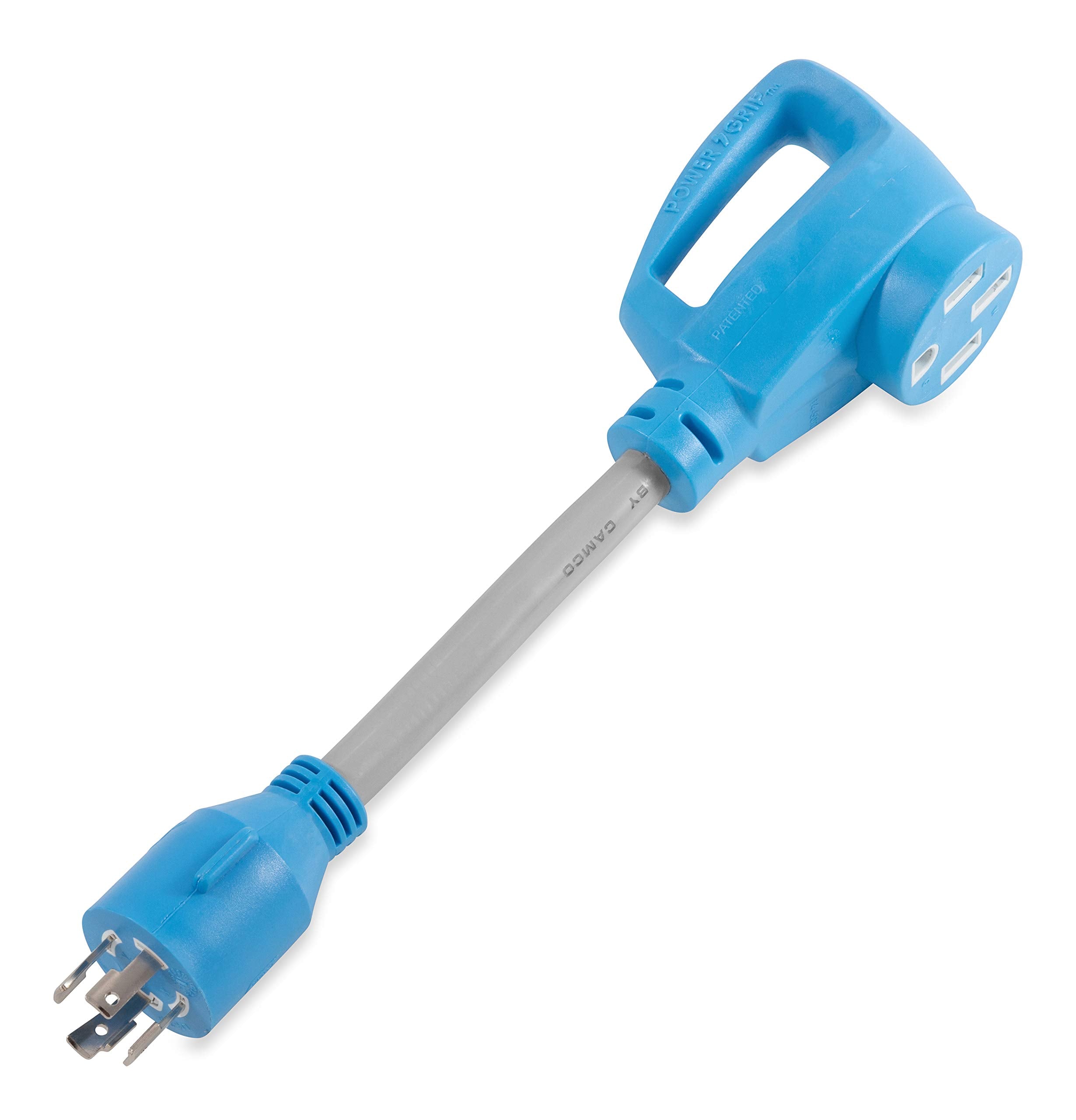 PowerGrip Camco Electric Vehicle Locking Generator Adapter | Features Heavy-Duty PVC Sheath Construction, a 30-AMP Locking Male and a 50-AMP Female Connection, and is Rated for 125/250 Volts (55441)