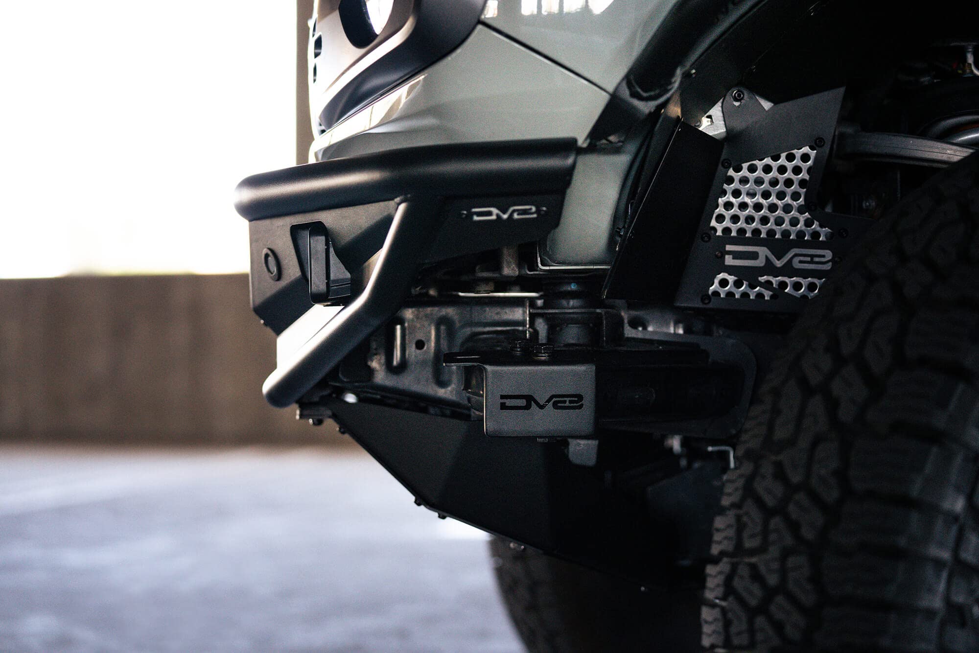 Front Bumper Competition Series for 2021-2025 Ford Bronco | Prerunner-style Design | Includes Steel Skid Plate with Side Gussets | Mounts LED Pod Lights & Dual Row LED Light Bar | DV8 Offroad