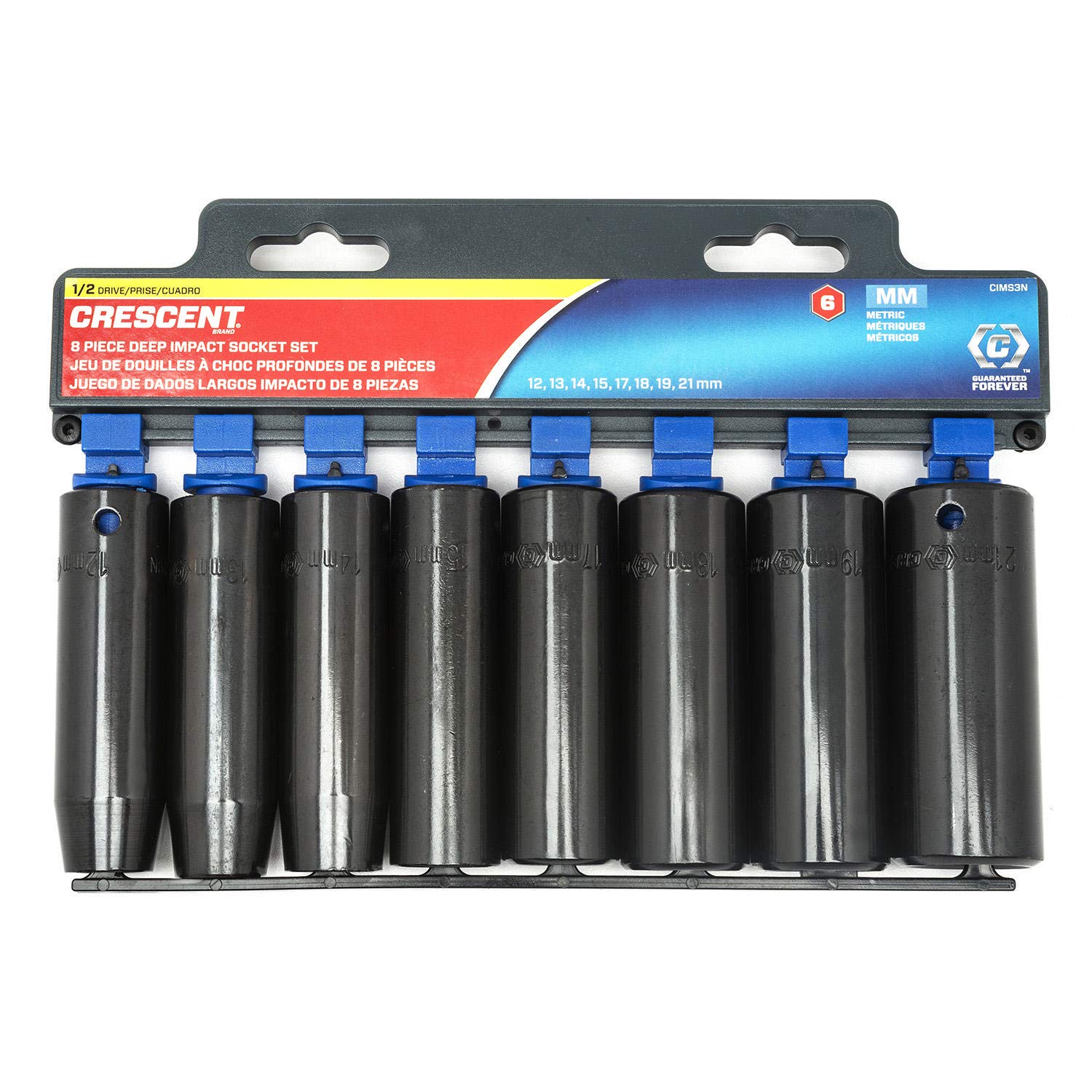 8 Piece Crescent 1/2" Drive 6 Point Deep Impact Metric Socket Set - CIMS3N