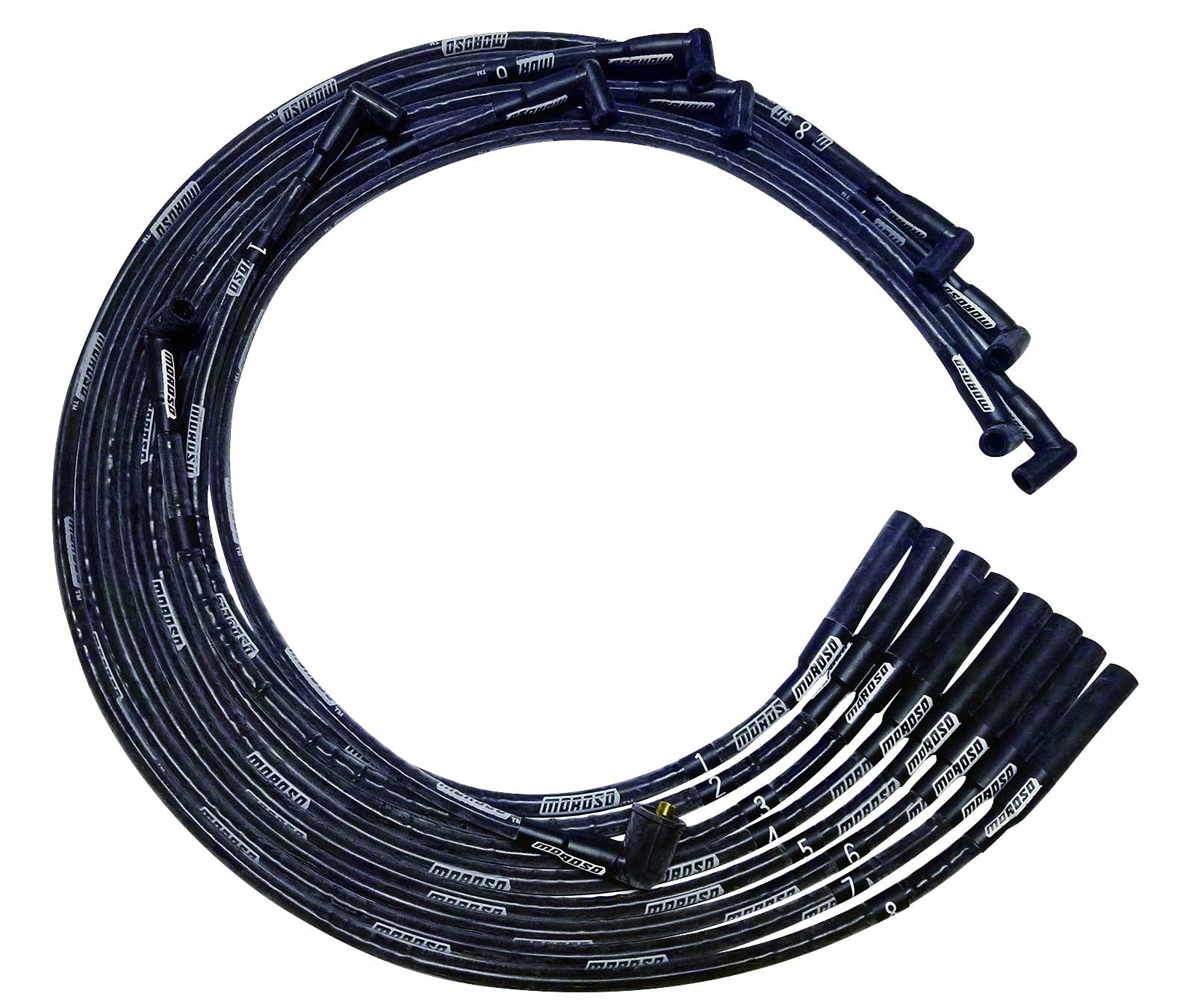 Moroso Ultra Series Sleeved Black Spark Plug Wires, Chrysler Mopar 361/383/400/440, Straight Plug Ends, HEI Distributor