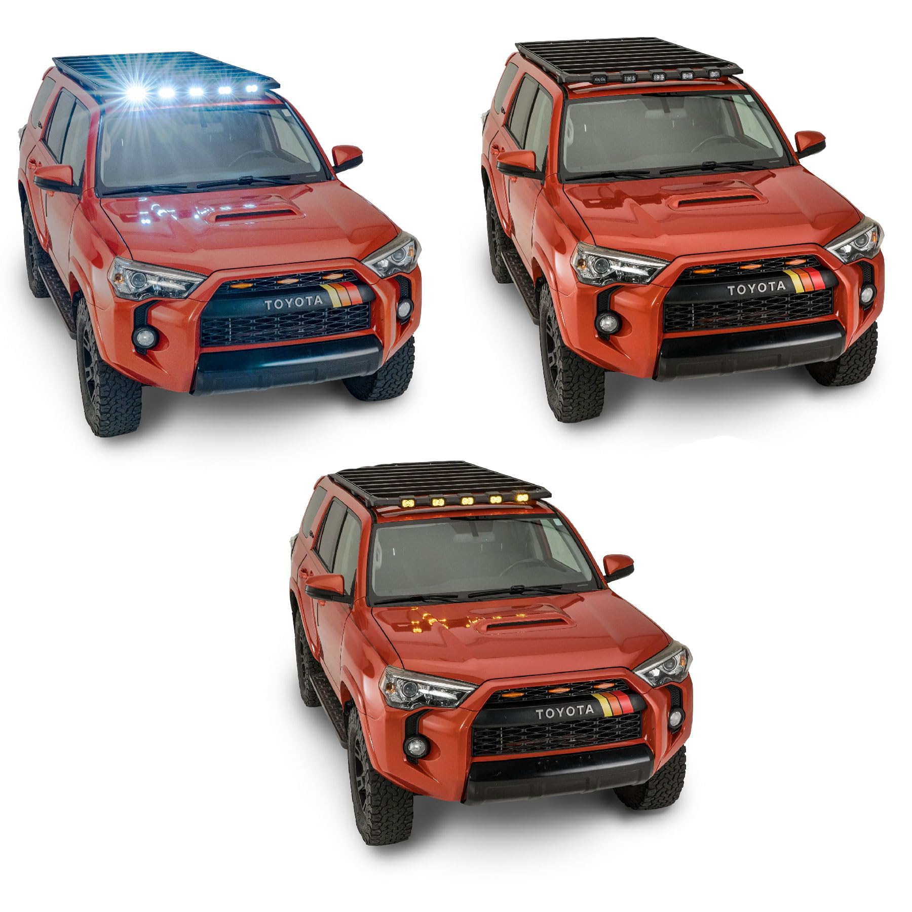 DEK KUAT Direct Mount Rooftop Platform Rack with Integrated Diode Dynamics Light Bar for Over-Hood Illumination, 2010-2024 Toyota 4Runner 5th Generation