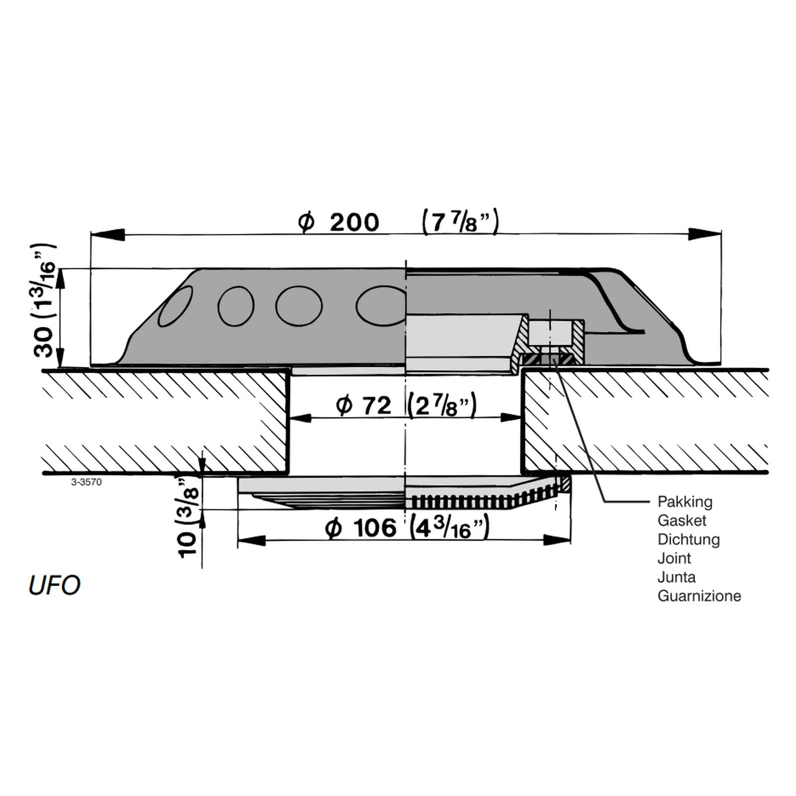 VETUS deck ventilator stainless steel UFO, incl. plastic grill