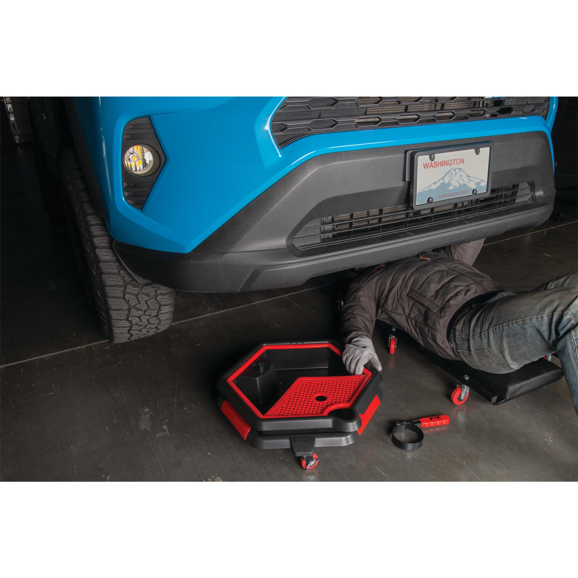 2 in 1 Performance Tool Drain Pan and Tool Caddy - Conveniently Collects Oil and Organizes Tools for Automotive Repairs