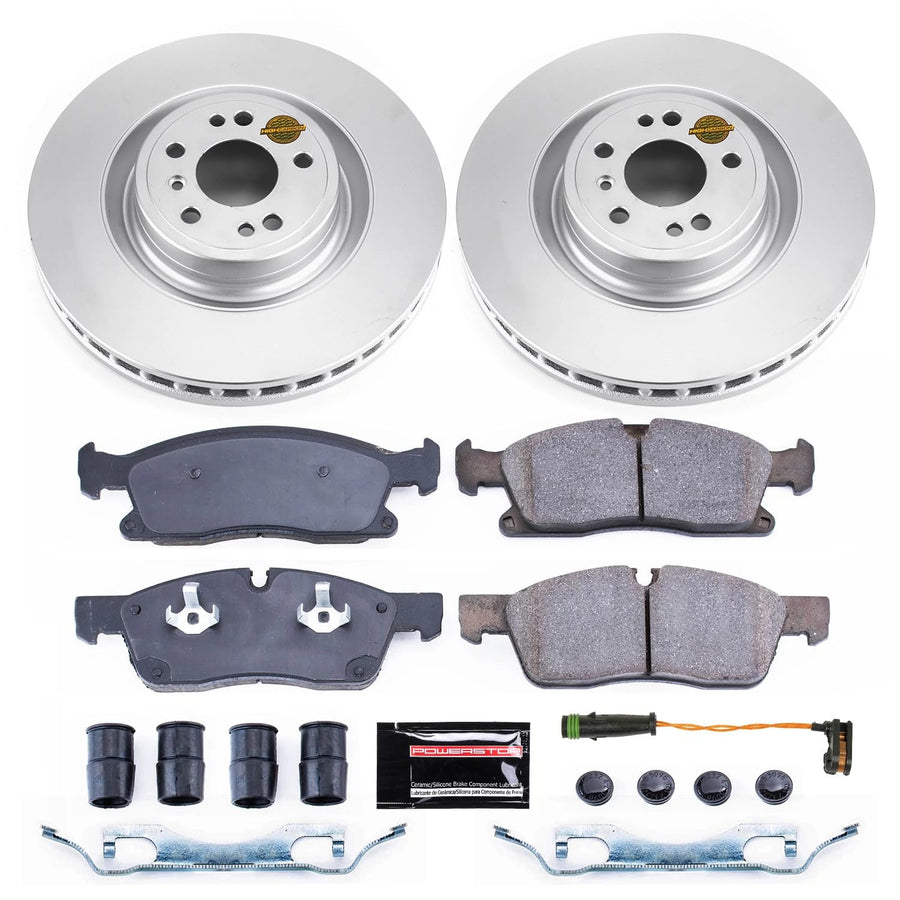 Power Stop Coated Brake Rotor and CRK6883 Ceramic Brake Pads- Front For Mercedes GLE300d, Mercedes GLE350, Mercedes GLE400, Mercedes GLE, Mercedes ML, Mercedes ML350, Mercedes M [Model Specific]
