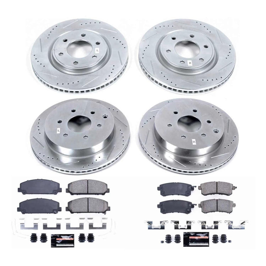 Power Stop K6322 Z23 Carbon Fiber Brake Pads Front and Rear with Drilled & Slotted Brake Rotors Kit