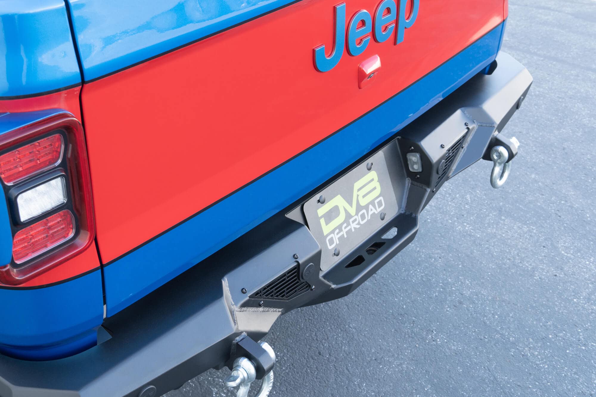DV8 Offroad Rear Bumper Spec Series for 2020-2025 Jeep Gladiator JT | High Clearance Design | Accepts (2) up to 3" Pod Lights | Compatible OEM Hitch & Factory Sensors | ¾” D-Ring Shackles