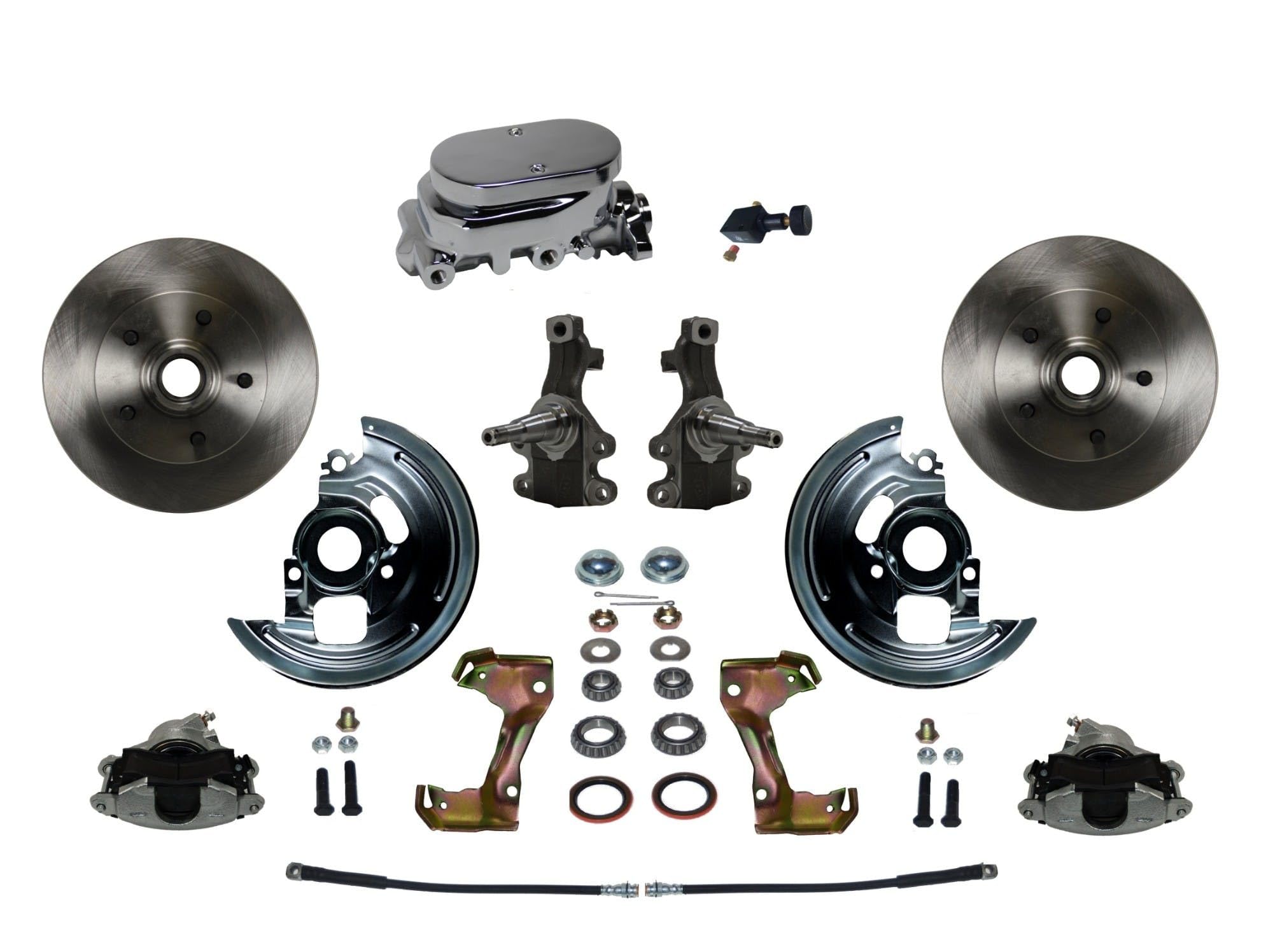 Manual LEED BRAKES Front Disc Brake Conversion 2" Drop Spindle With Chrome Aluminum Flat Top M/C Adjustable Proportioning Valve