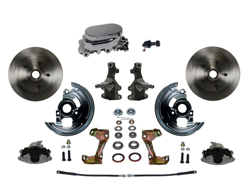 Manual LEED BRAKES Front Disc Brake Conversion 2" Drop Spindle With Chrome Aluminum Flat Top M/C Adjustable Proportioning Valve