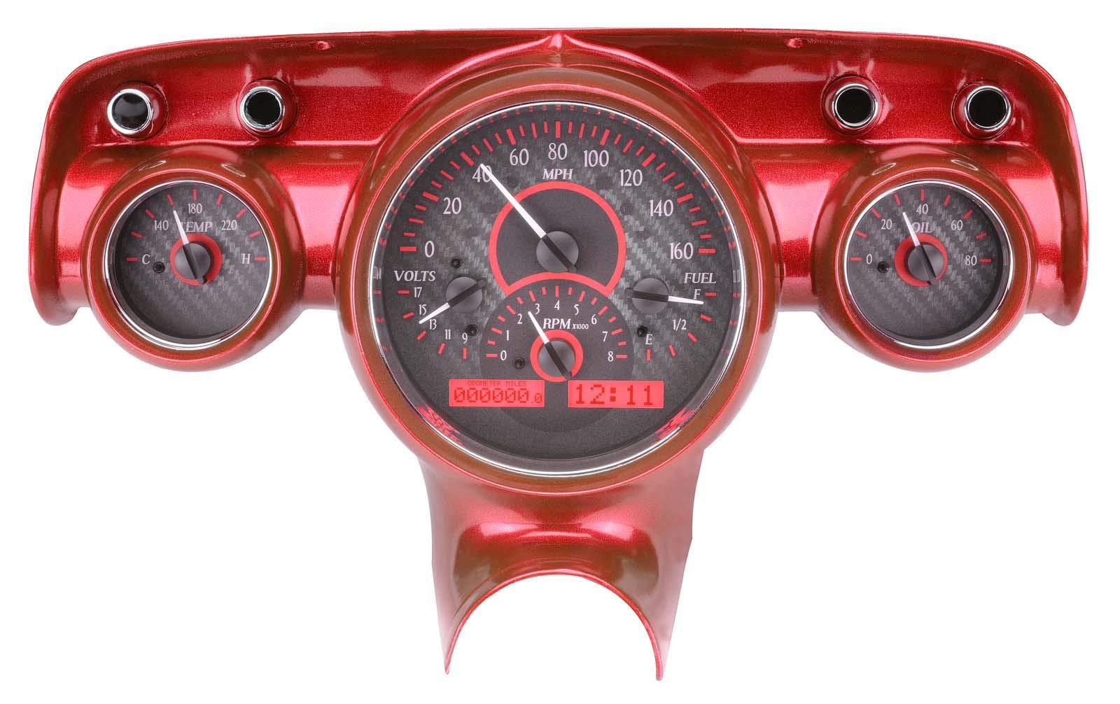 Dakota Digital VHX-57C-C-R 57 Chevy Car Analog Dash Gauges System Carbon Fiber Red