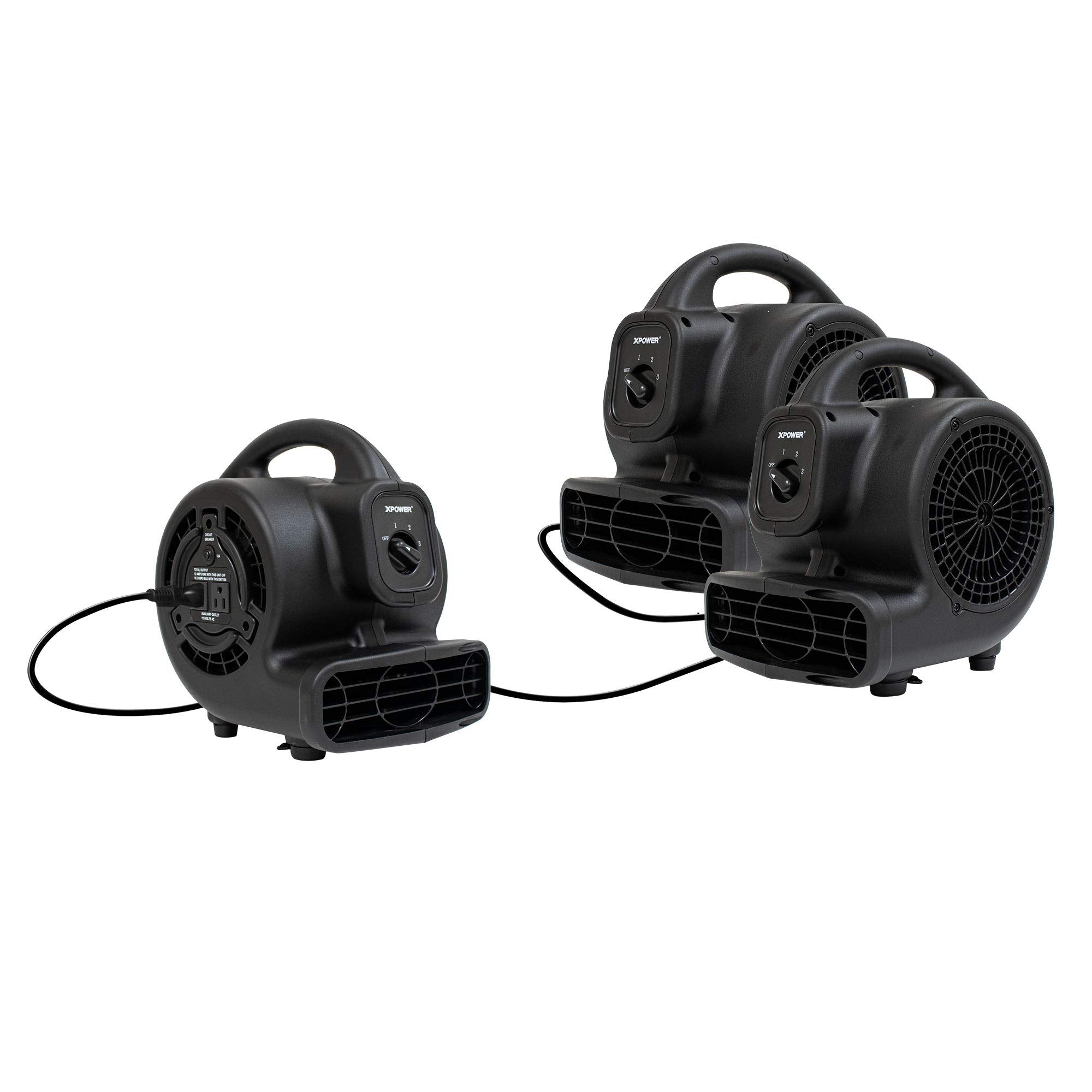 Mini Mighty XPOWER P-80A 138 W 600 CFM Centrifugal Air Mover, Carpet Dryer, Floor Fan, Blower, Stackable, Daisy Chain, for Water Damage Restoration, Janitorial, Plumbing, Home Use, Black