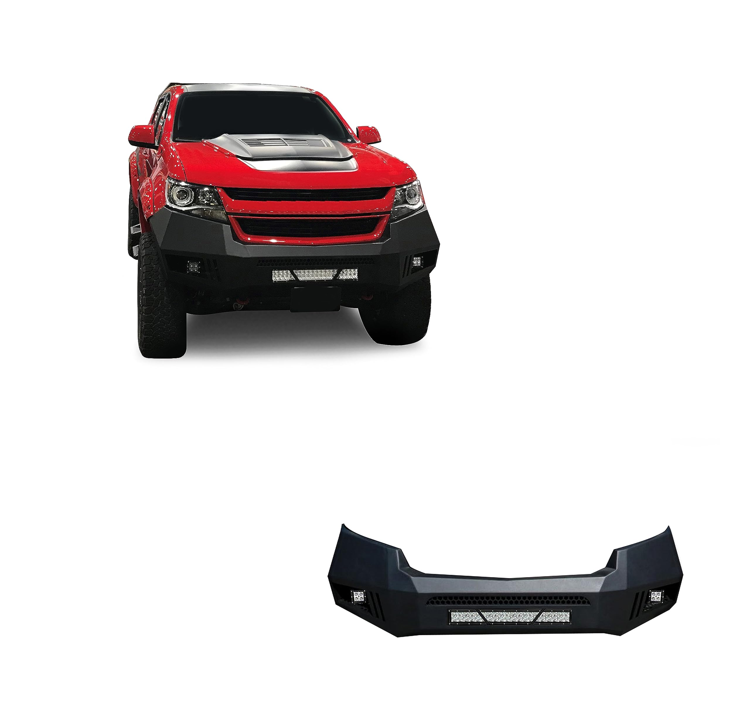 Black Horse Armour Front Heavy Duty Bumper w/ 20in LED Light Bar, 2 sets of 4in cube lights Armour I Front Bumper Matte Black Compatible with 15-20 Chevrolet Colorado (Excludes ZR2 model)-AFB-CO15-KIT