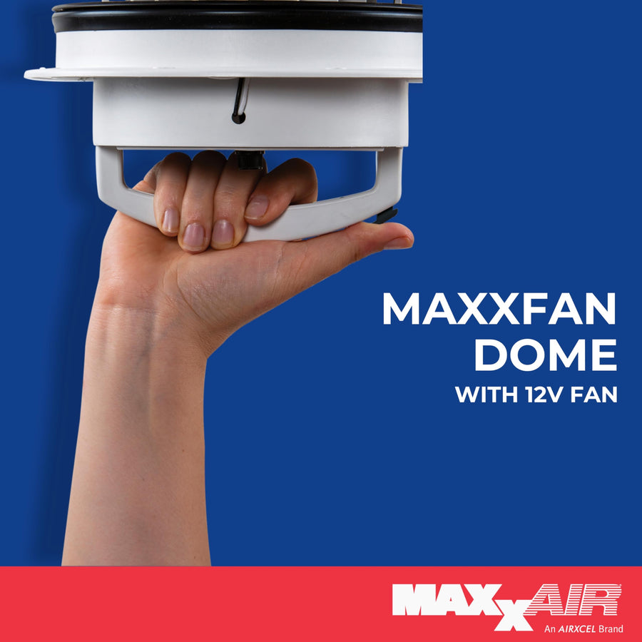 Maxxfan Dome MAXXAIR 6" Round 12V Ventilation Fan - Compact Solution for Rooftop or Sidewall Ventilation, Exhaust Only, Removable Screens, Fan Guard Rain Shield, Moisture Control, Black (00-03812B)