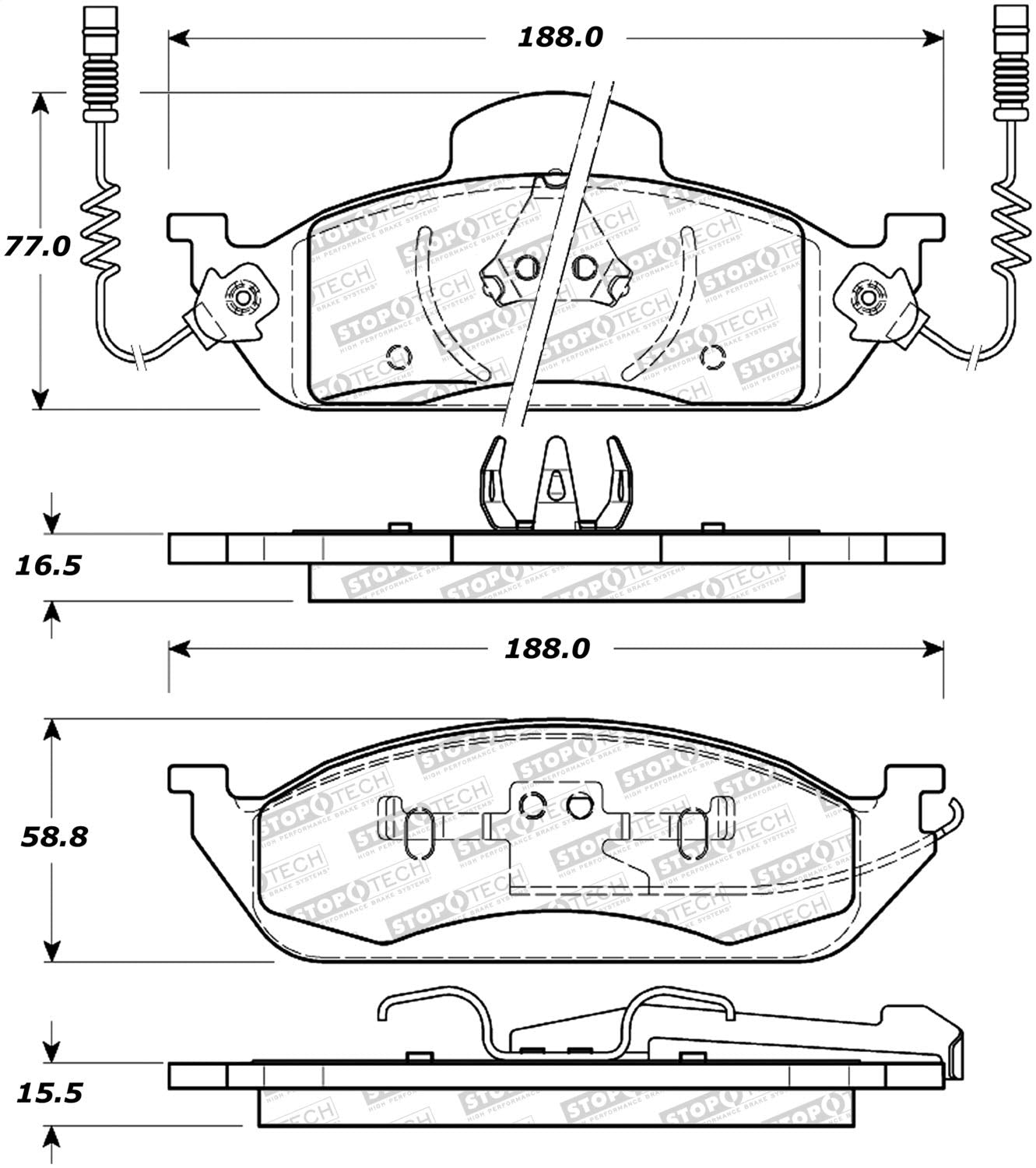 Front StopTech 308.07600 Brake Pads with Shims and Hardware Street