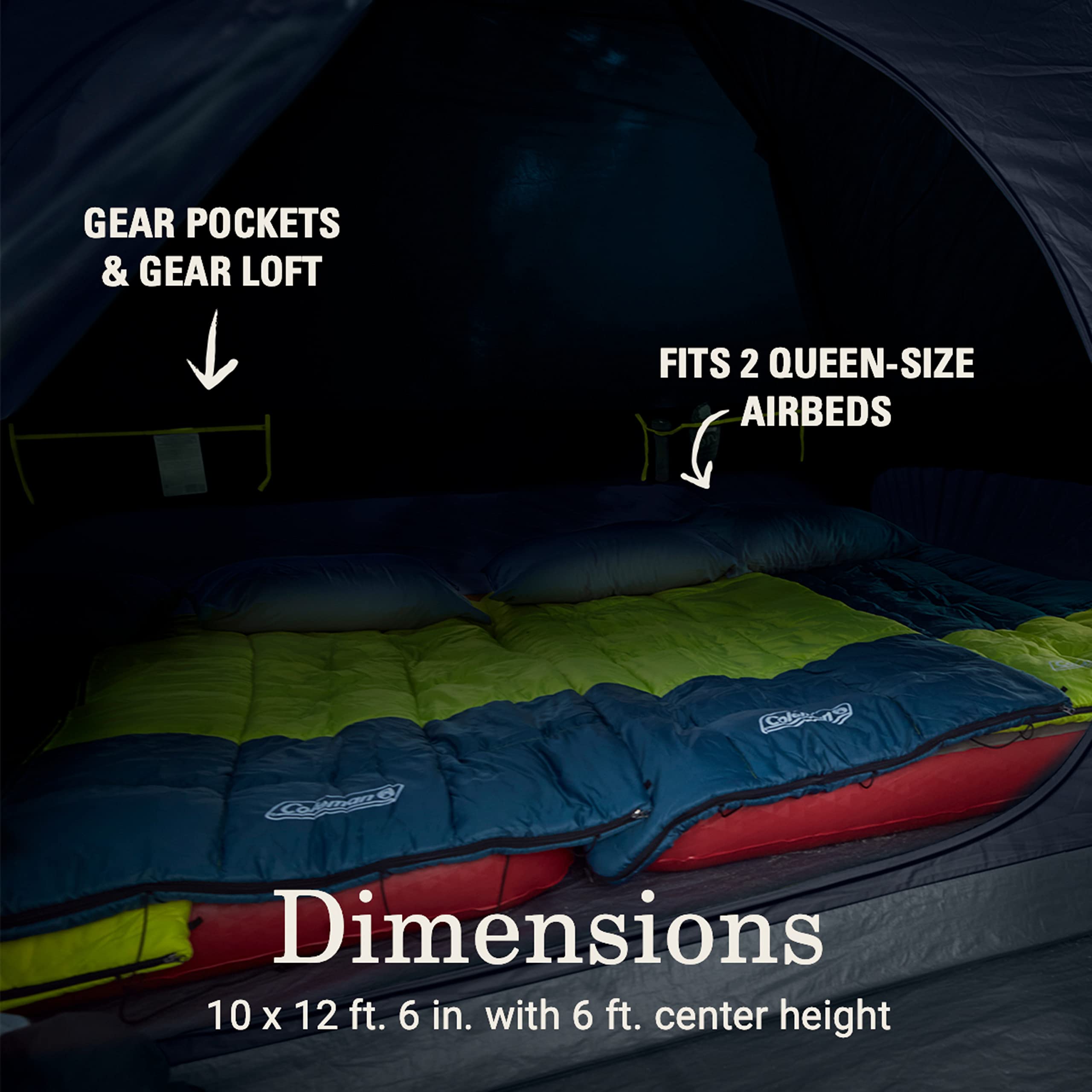 Coleman Camping Tent Skydome with Dark Room Technology, 6 Person with Screen Room
