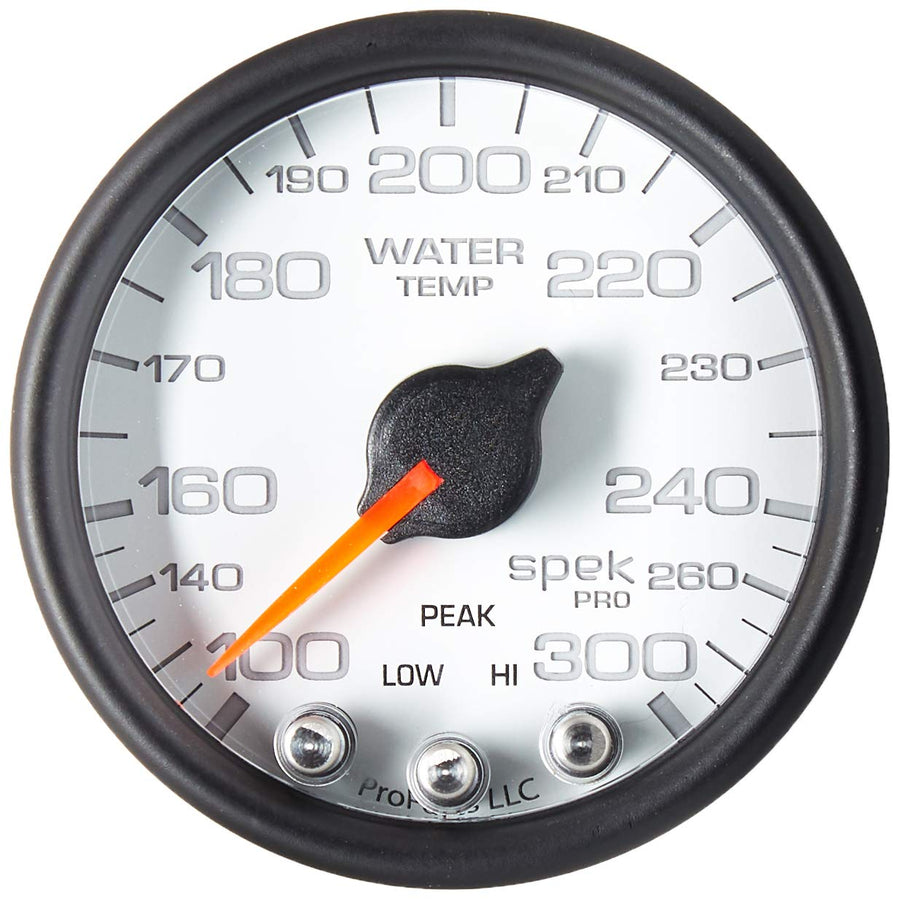 Gauge AUTO METER P34612 Water Temp (Spek-Pro 2 1/16", 300ºf, Stepper Motorwith Peak & Warn, Wht/Blk, Spek-Pro)