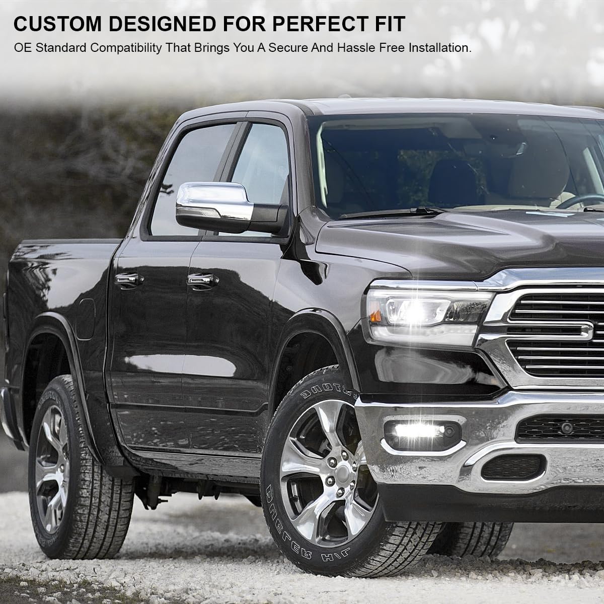 Spec-D Tuning Chrome Power Fold Heated + Puddle + Blind Spot Monitor Mirror Right Passenger Side Compatible with 2019-2024 Ram 1500, Left + Right Pair