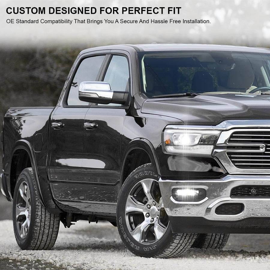Spec-D Tuning Chrome Power Fold Heated + Puddle + Blind Spot Monitor Mirror Right Passenger Side Compatible with 2019-2024 Ram 1500, Left + Right Pair