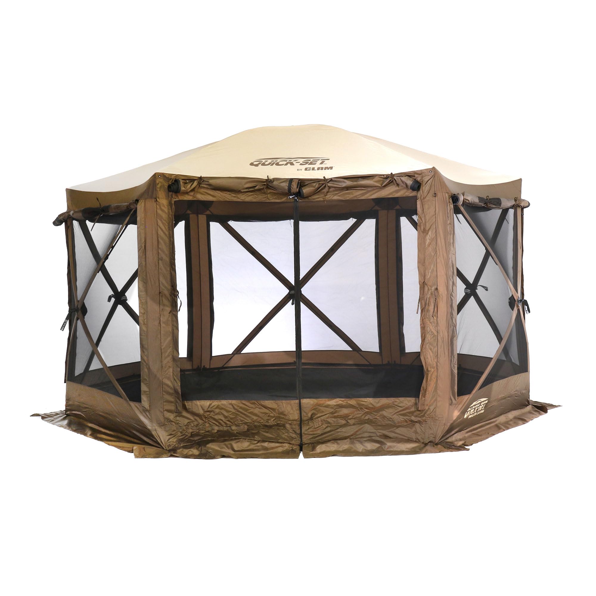 Clam Quick-Set Pop Up Screen Tent & Shelter, Outdoor Camping Gazebo Canopy, 12.5', Brown