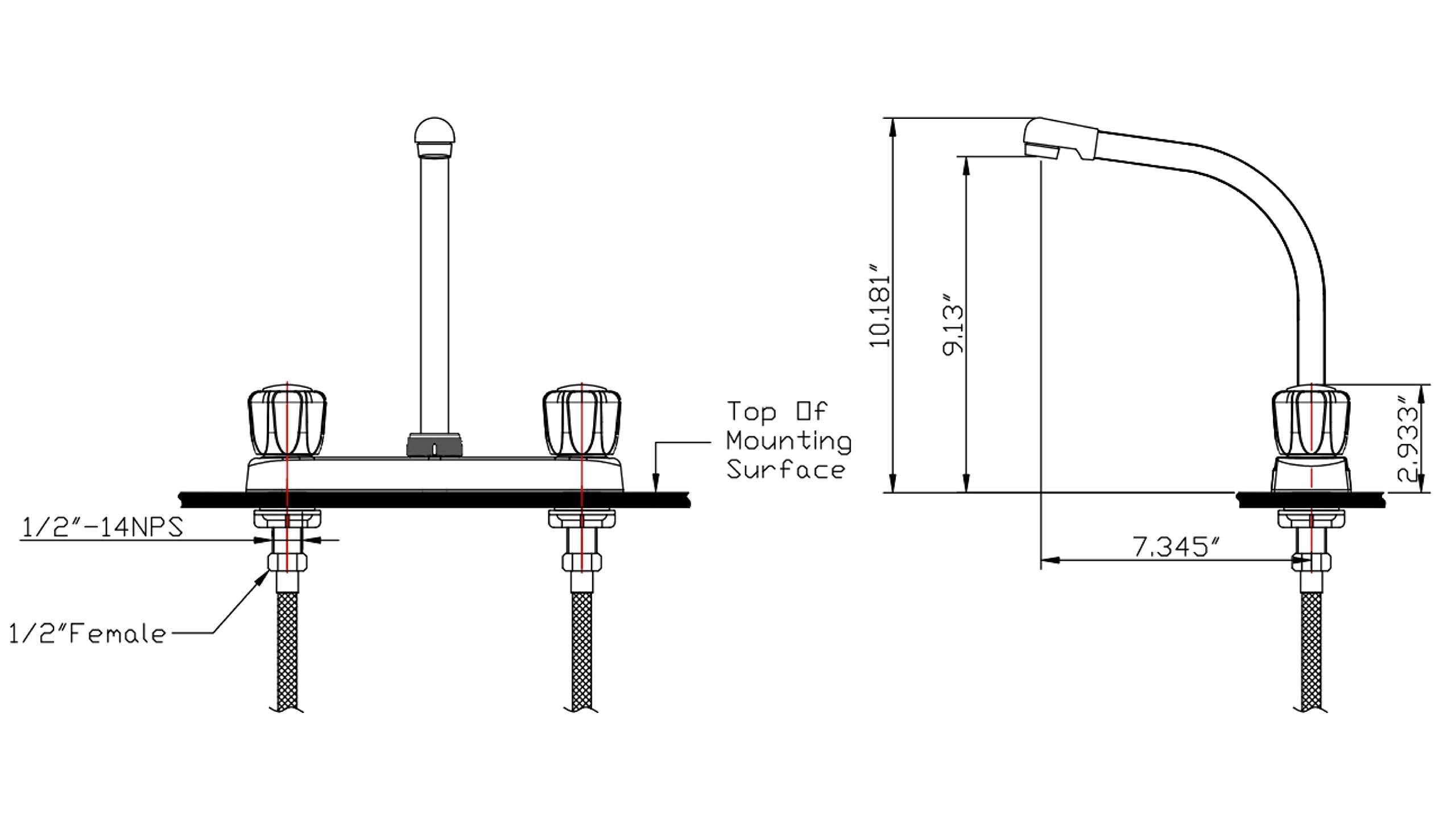 High Rise Dura Faucet DF-PK210A-CP Kitchen Sink Faucet with Crystal Acrylic Knobs (Chrome)