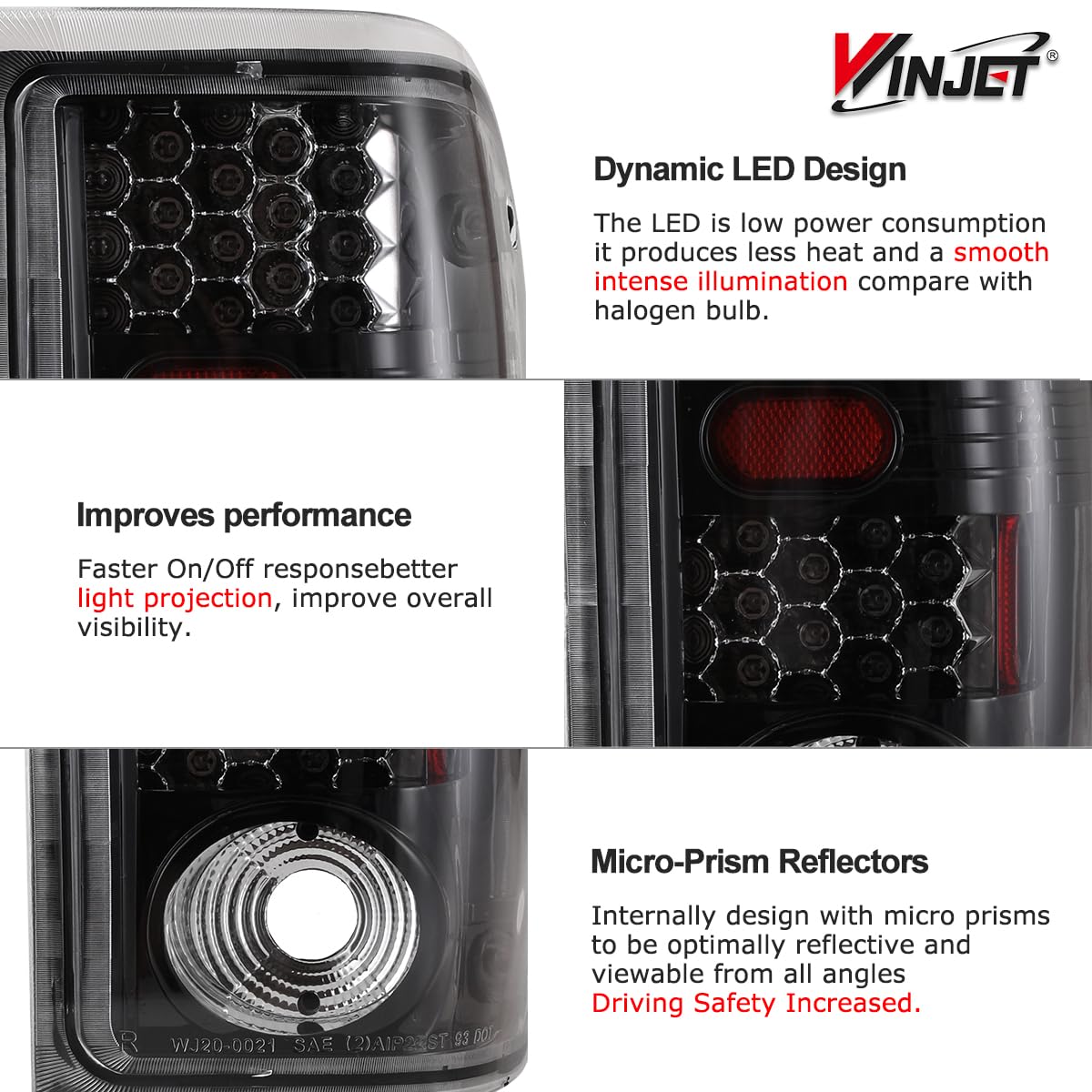 LED Tail Lights Assembly Winjet Fit For 2001 2002 2003 2004 2005 Ford Ranger, Taillights Replacement For Ford, Rear Lamps w/Turn Signal/Running/Brake/Reverse Light (Black Housing Clear Lens)