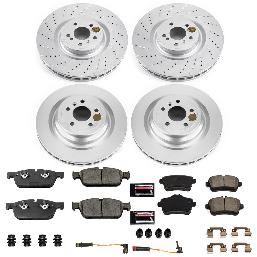 Power Stop CRK7443 Brake Rotor Coated and Ceramic Brake Pads- Front & Rear For Mercedes-Benz GLS550 2017-2018 [Model Specific]