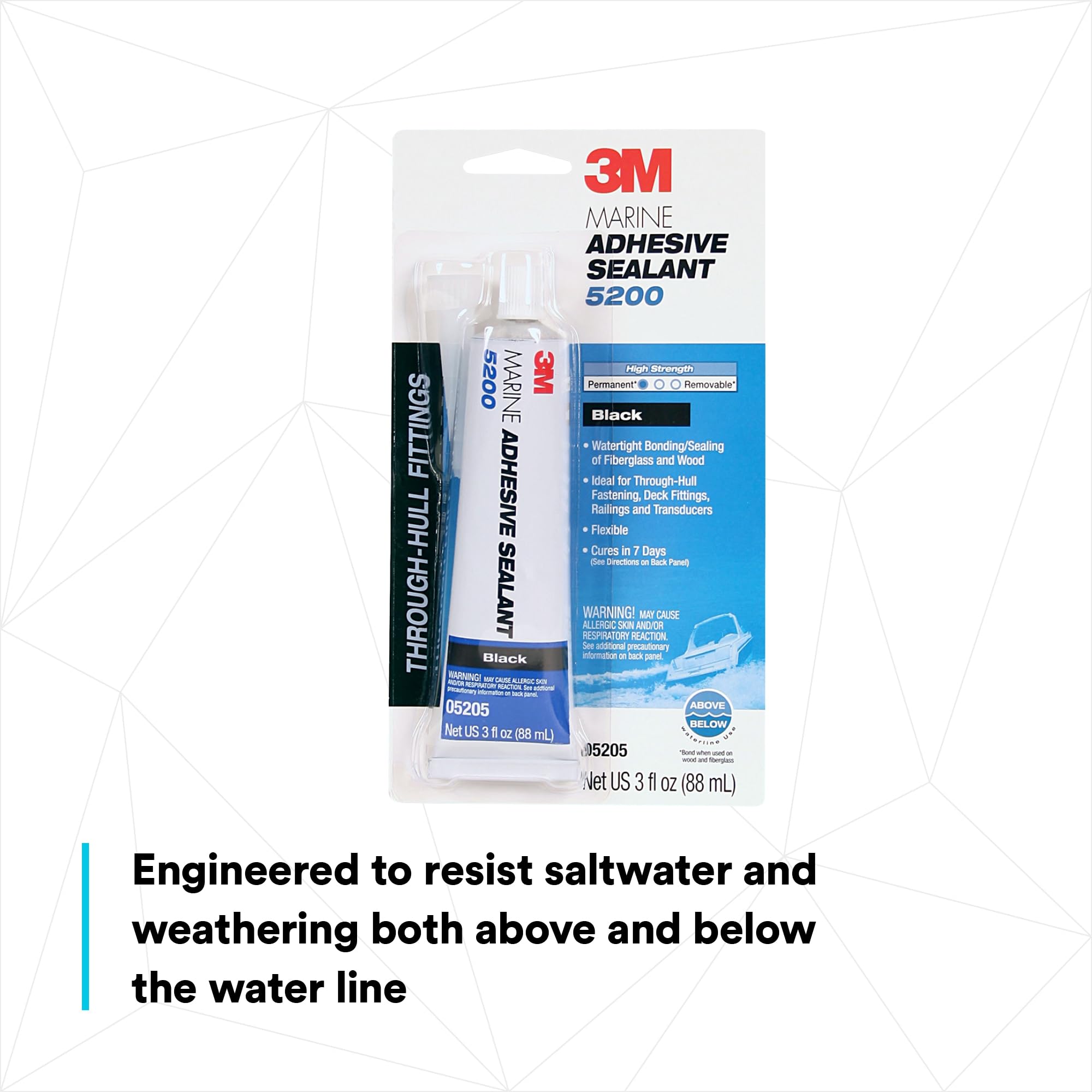 3M Marine Sealant Adhesive 5200 - Permanent Bonding and Sealing for Boats and Marine Applications - Black - 3 Ounces