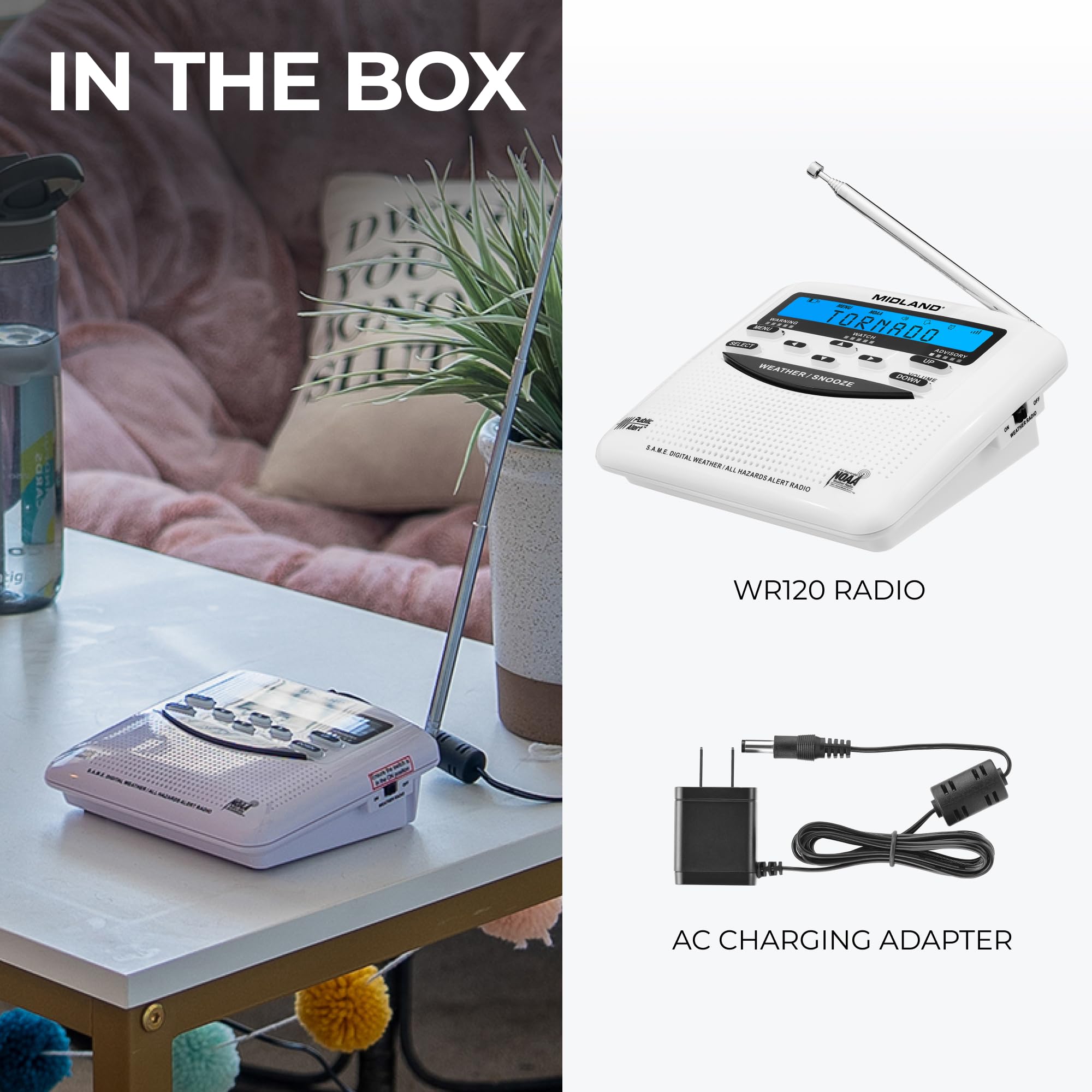 WR120B - Midland - NOAA Emergency Weather Alert Radio - Localized Programming, Trilingual Display, 60+ Emergency Alerts, Alarm, Selectable Alert Tone