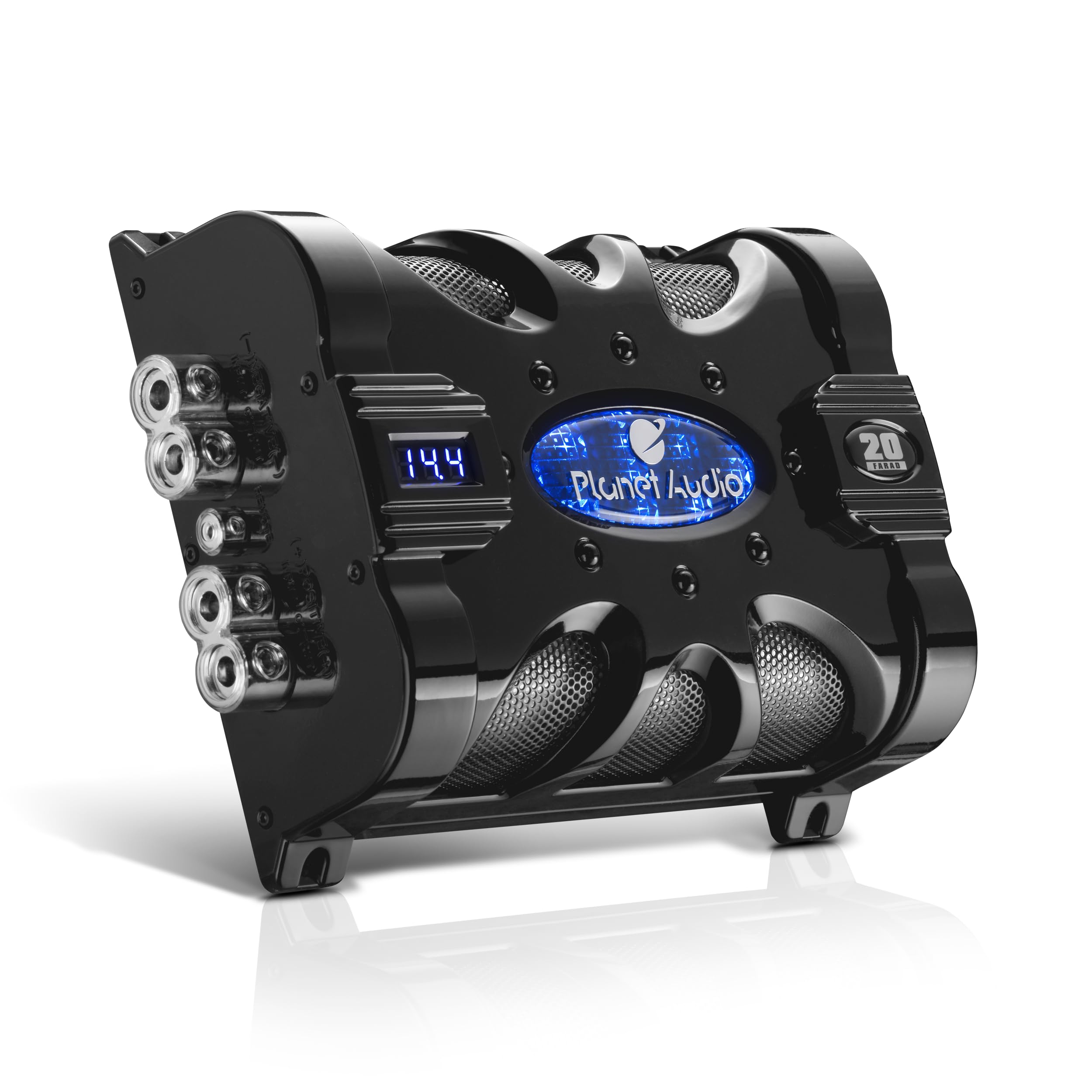 Car Capacitor Planet Audio PC20F - 20 Farad, Energy Storage, Enhance Bass from Stereo, Warning Tones, LED Voltage Meter