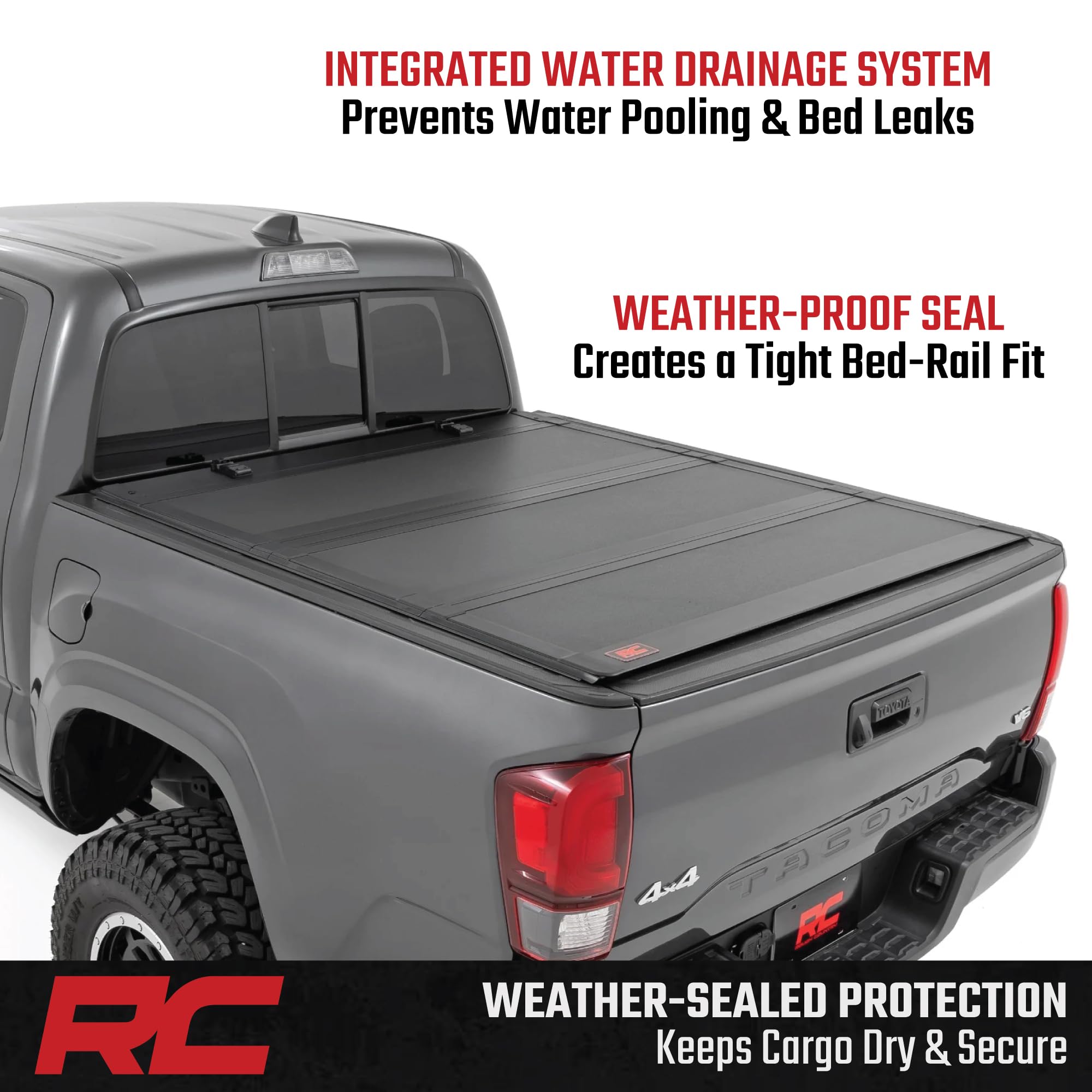 Rough Country Tonneau Cover Hard Flip-Up for Toyota Tacoma (2016-2023) - Fits 6' Bed, Tri-Fold Aluminum Truck Bed Cover, Weatherproof w/Full Bed Access